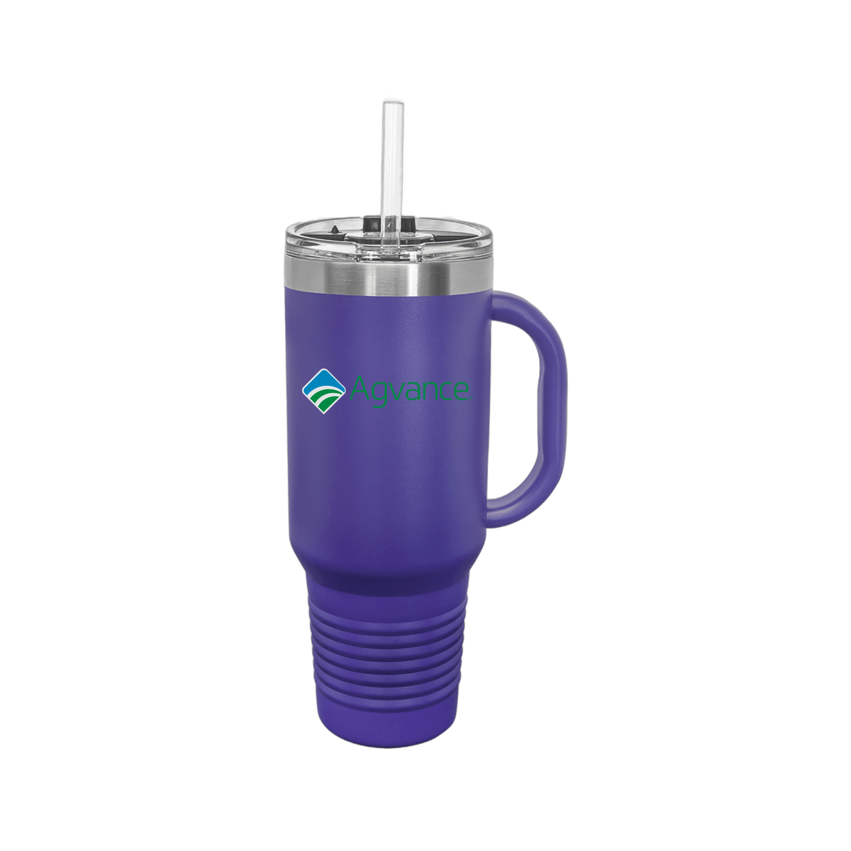 agvance-travel-mug-40oz-uv-drinkwarefront-40ozTravelMug-purple-flat-front