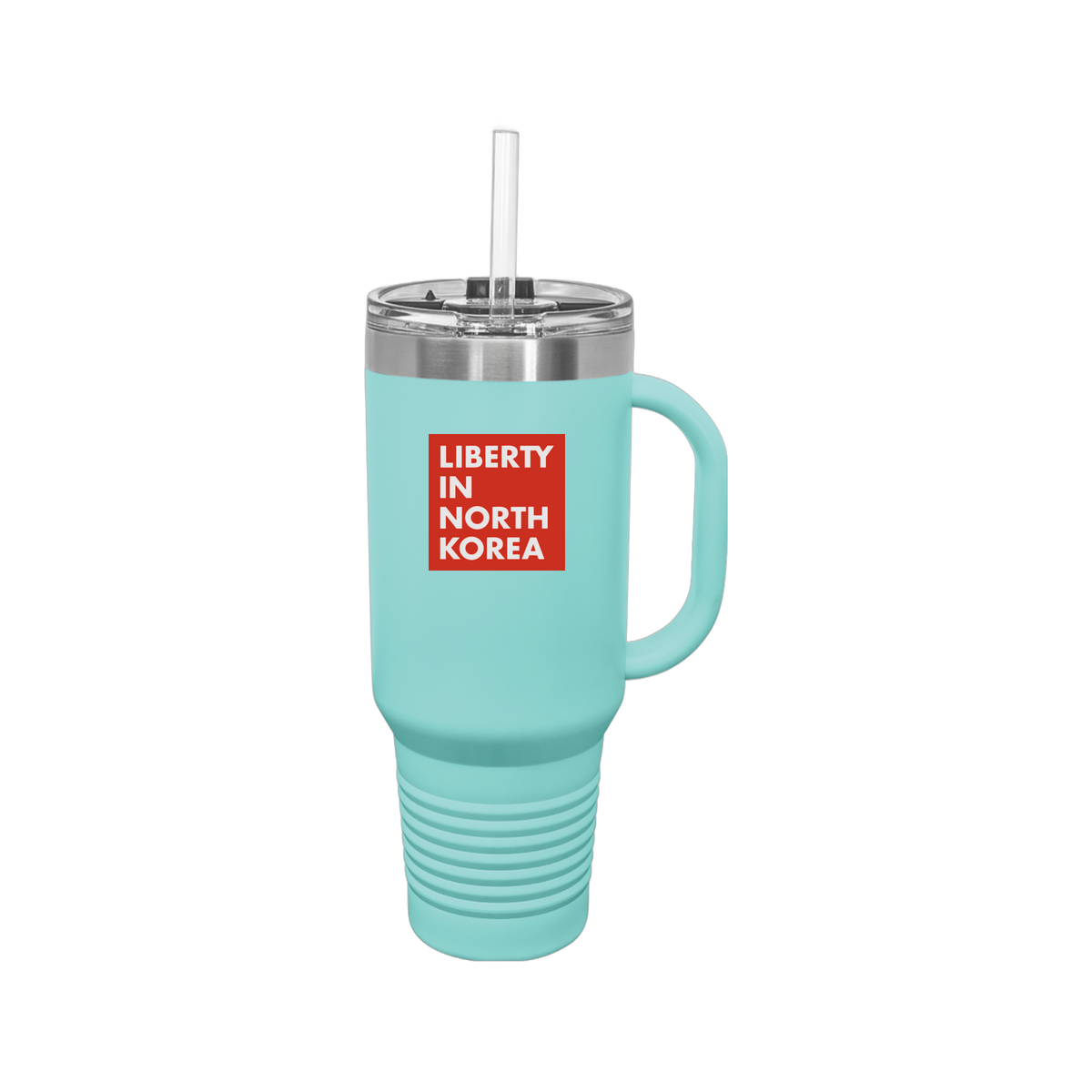 libertyinnorthkorea-travel-mug-40oz-uv-drinkwarefront-40ozTravelMug-teal-flat-front