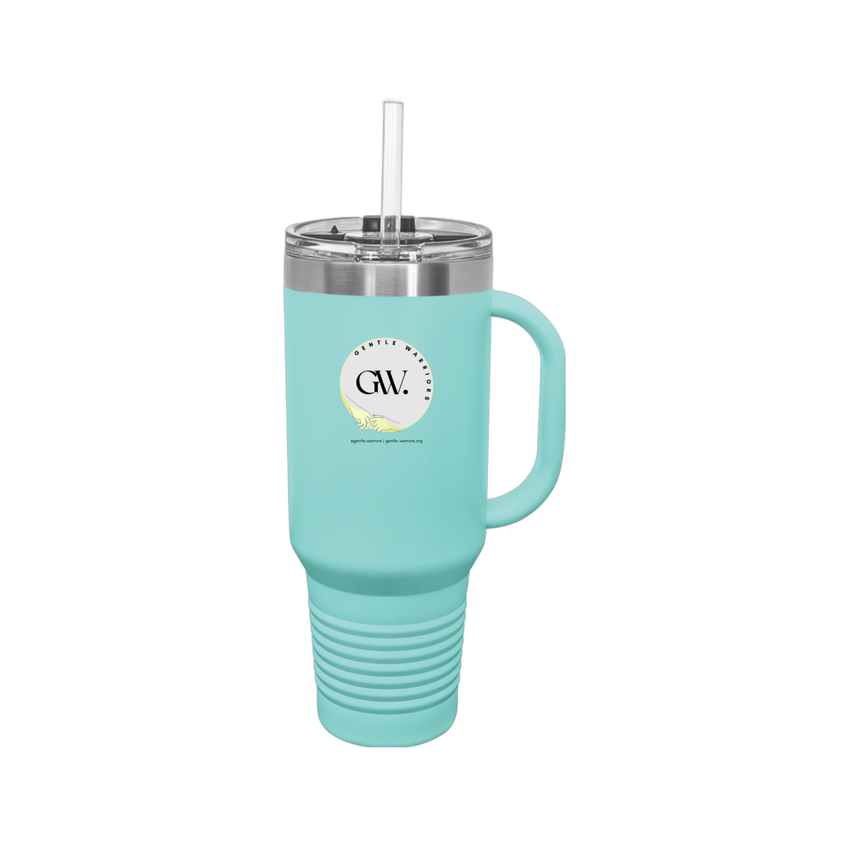 gentle-warriors-travel-mug-40oz-uv-drinkwarefront-40ozTravelMug-teal-flat-front