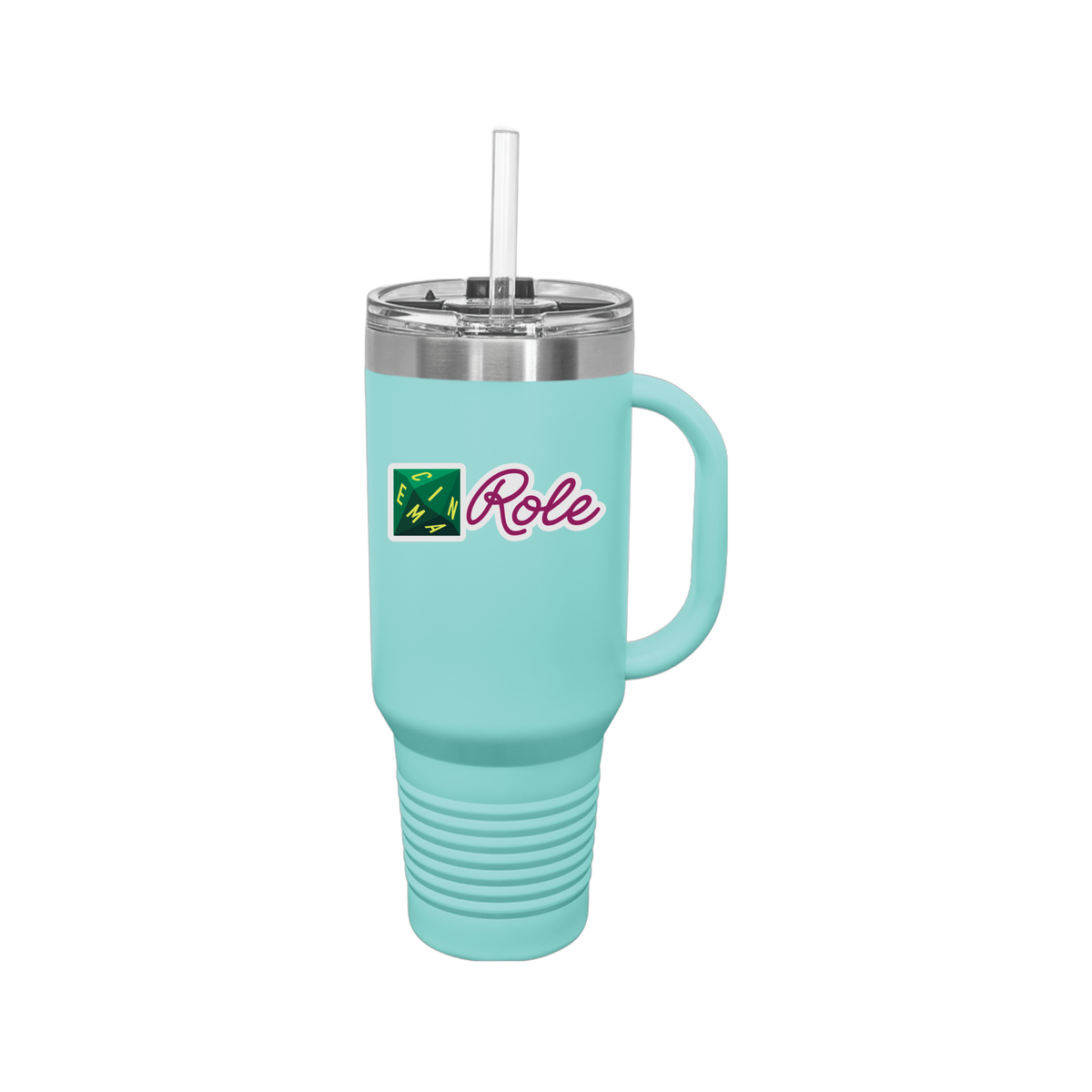 cinemarole-travel-mug-40oz-uv-drinkwarefront-40ozTravelMug-teal-flat-front