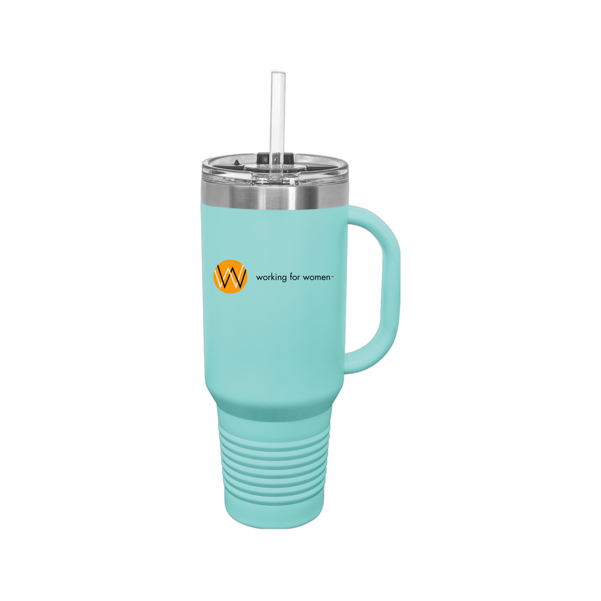 workingforwomen-travel-mug-40oz-uv-drinkwarefront-40ozTravelMug-teal-flat-front