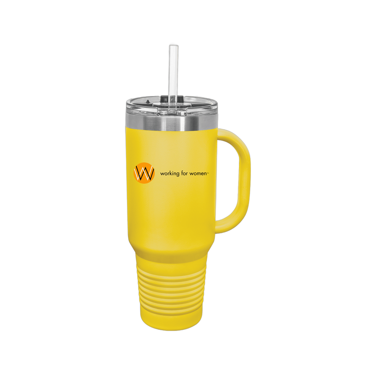 workingforwomen-travel-mug-40oz-uv-drinkwarefront-40ozTravelMug-yellow-flat-front