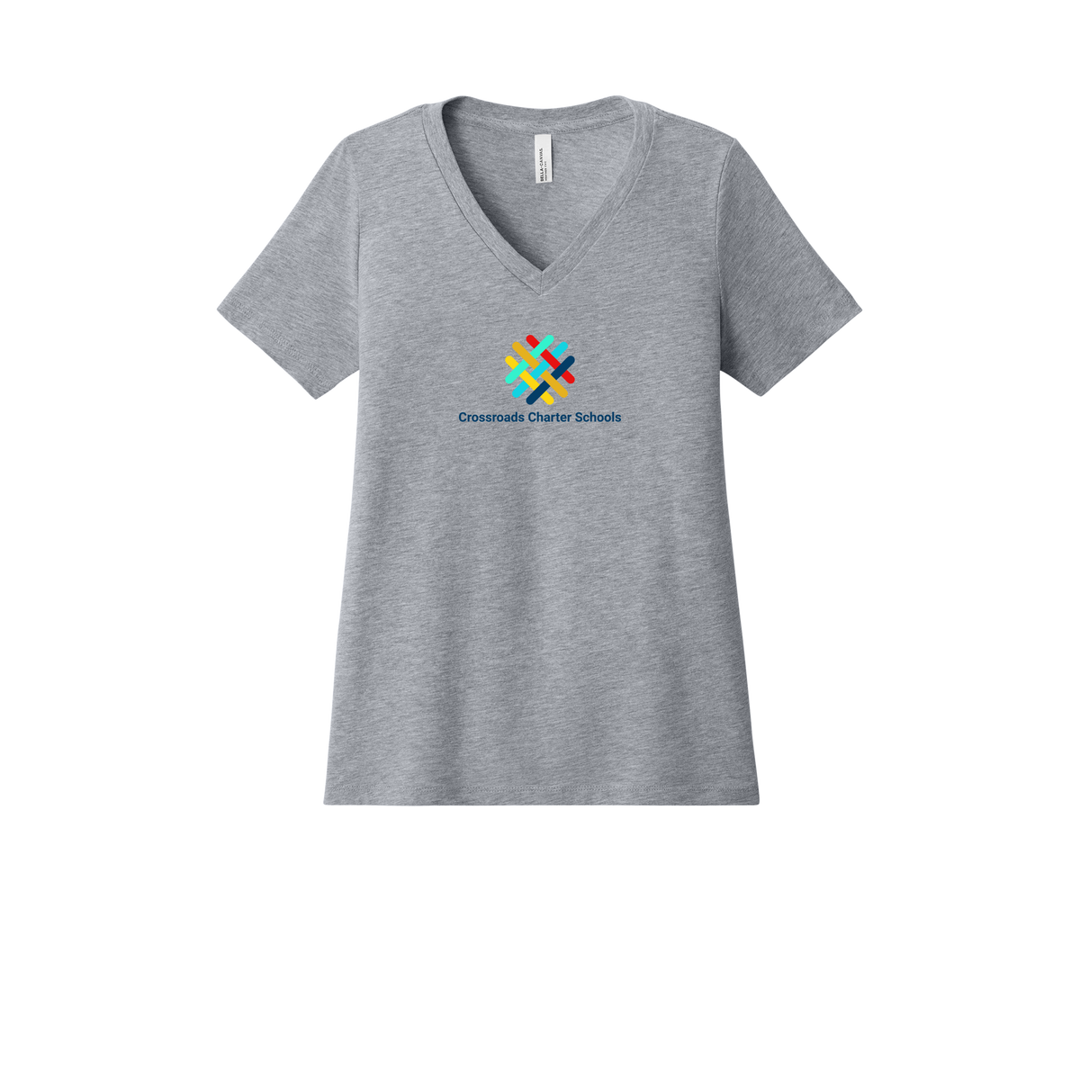 crossroadsschoolskc-womens-relaxed-v-neck-tee-dtf-front-6405CVC-athleticheather-flat-front