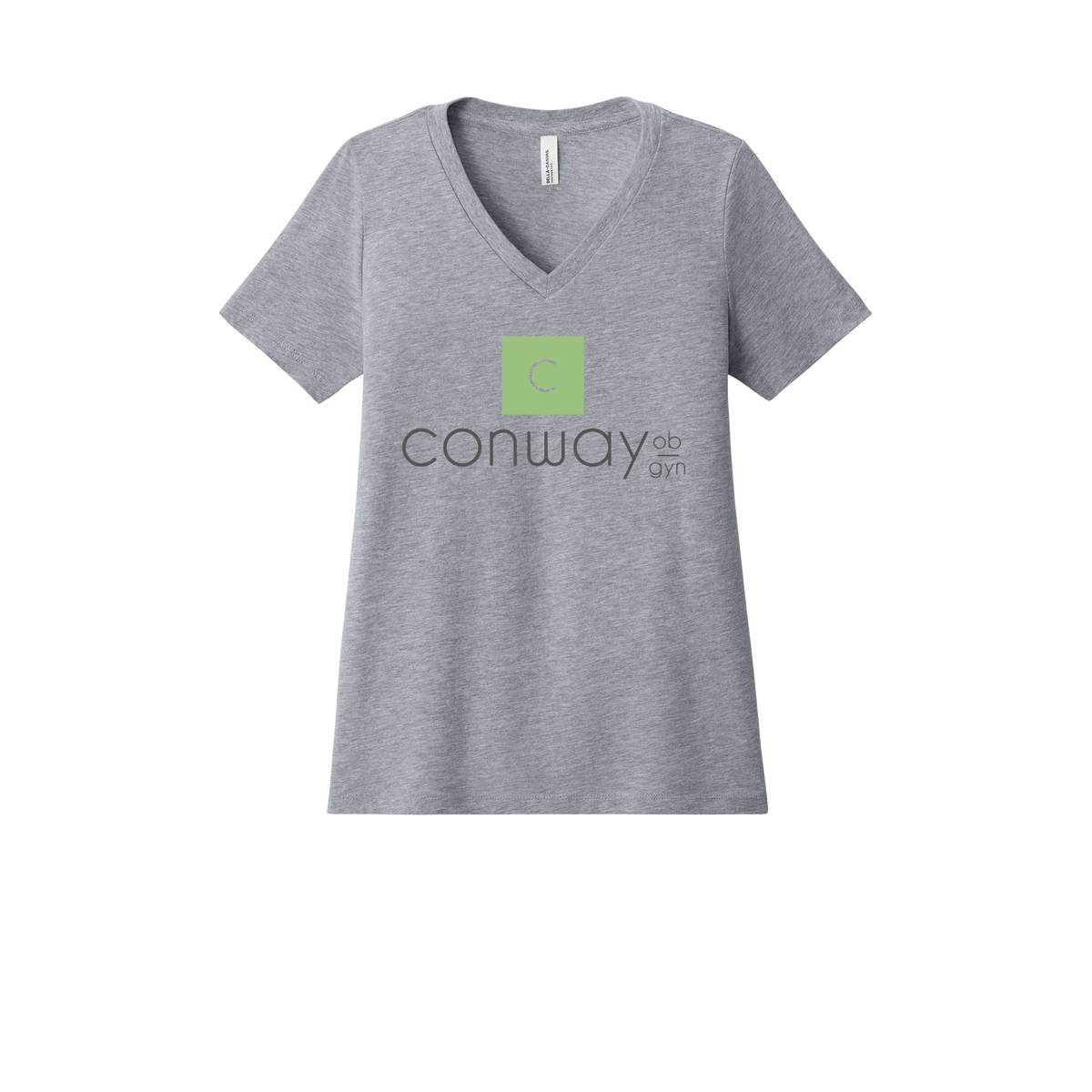 conwayobgyn-womens-relaxed-v-neck-tee-dtf-front-6405CVC-athleticheather-flat-front