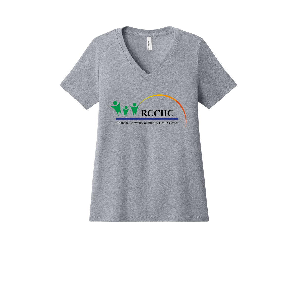 rcchc-womens-relaxed-v-neck-tee-dtf-front-6405CVC-athleticheather-flat-front