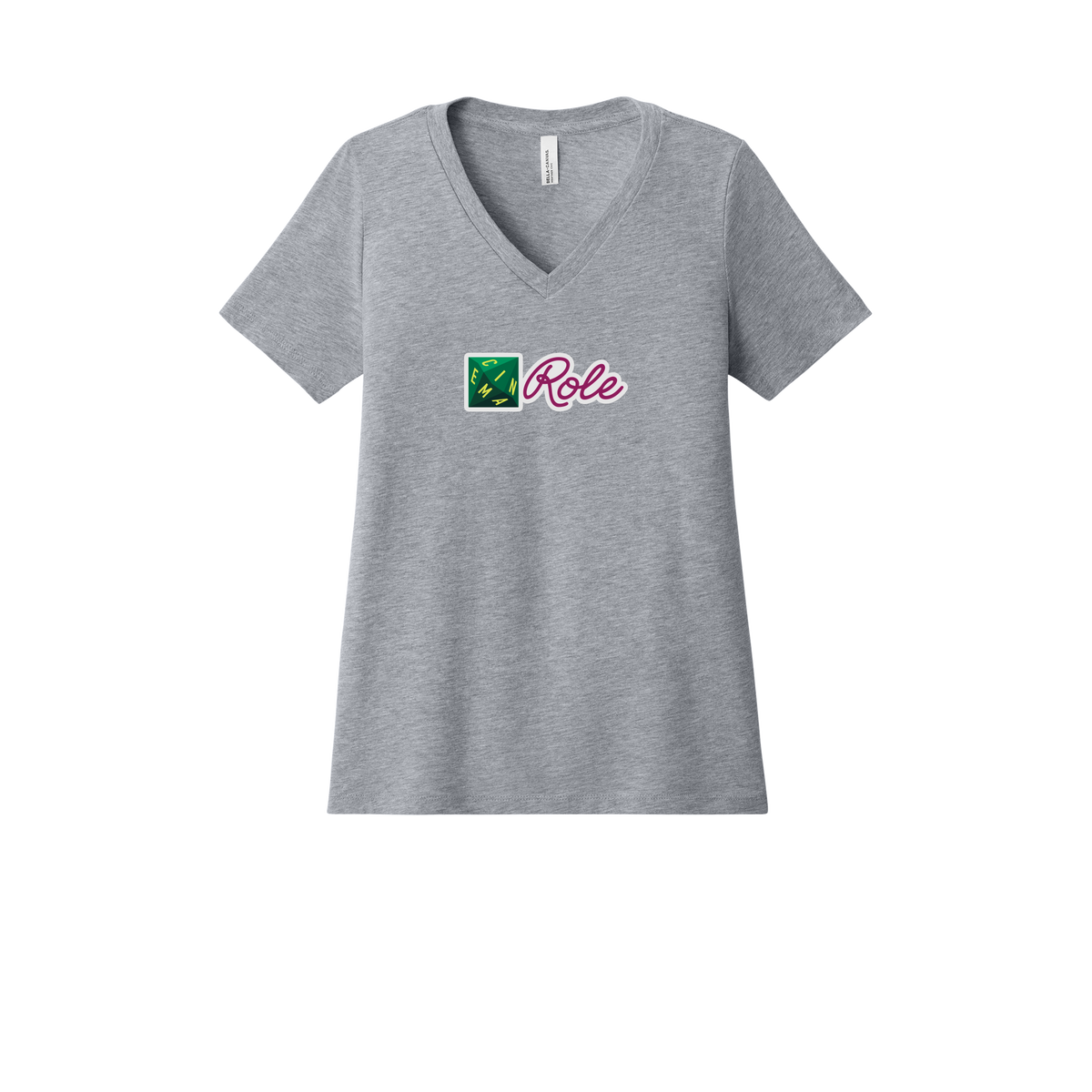 cinemarole-womens-relaxed-v-neck-tee-dtf-front-6405CVC-athleticheather-flat-front