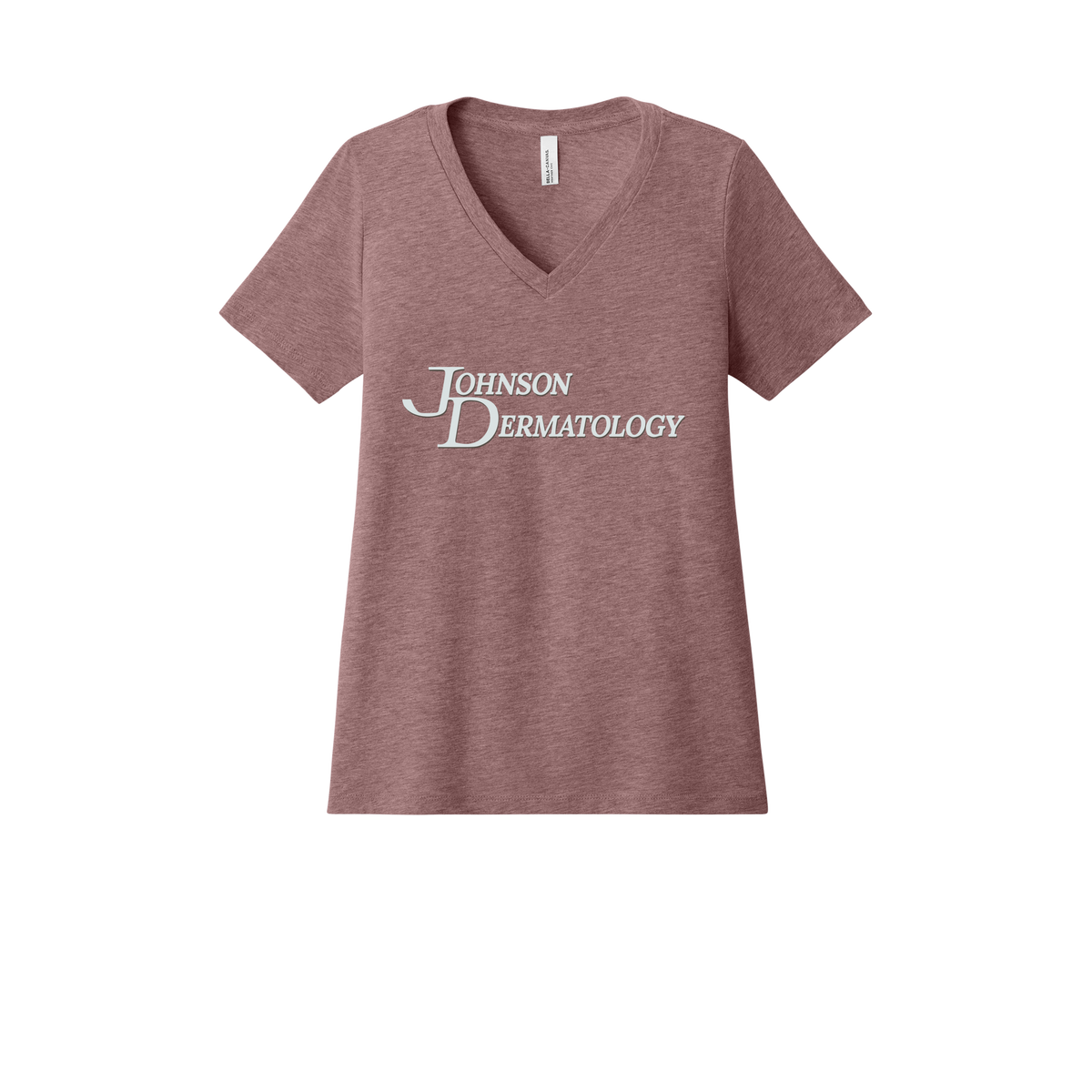 johnsondermatology-womens-relaxed-v-neck-tee-dtf-front-6405CVC-heathermauve-flat-front
