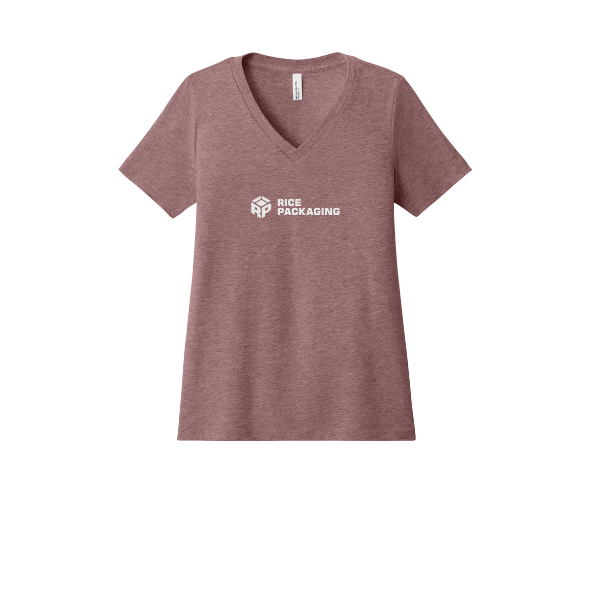 ricepackaging-womens-relaxed-v-neck-tee-dtf-front-6405CVC-heathermauve-flat-front
