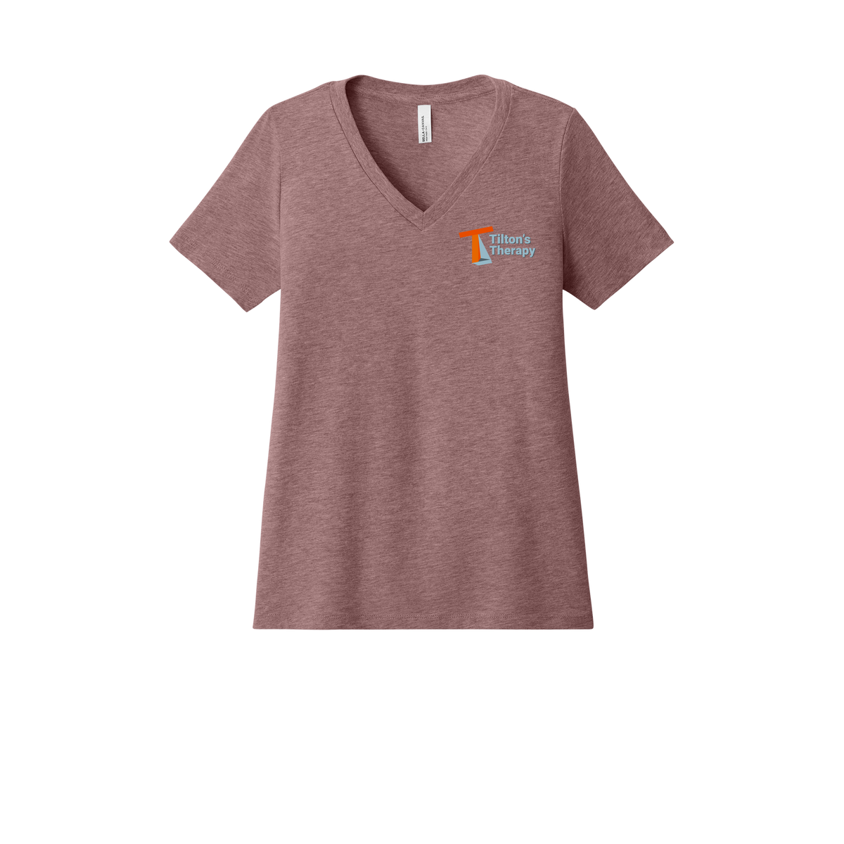 tiltonstherapy-womens-relaxed-v-neck-tee-dtf-leftchest-6405CVC-heathermauve-flat-front