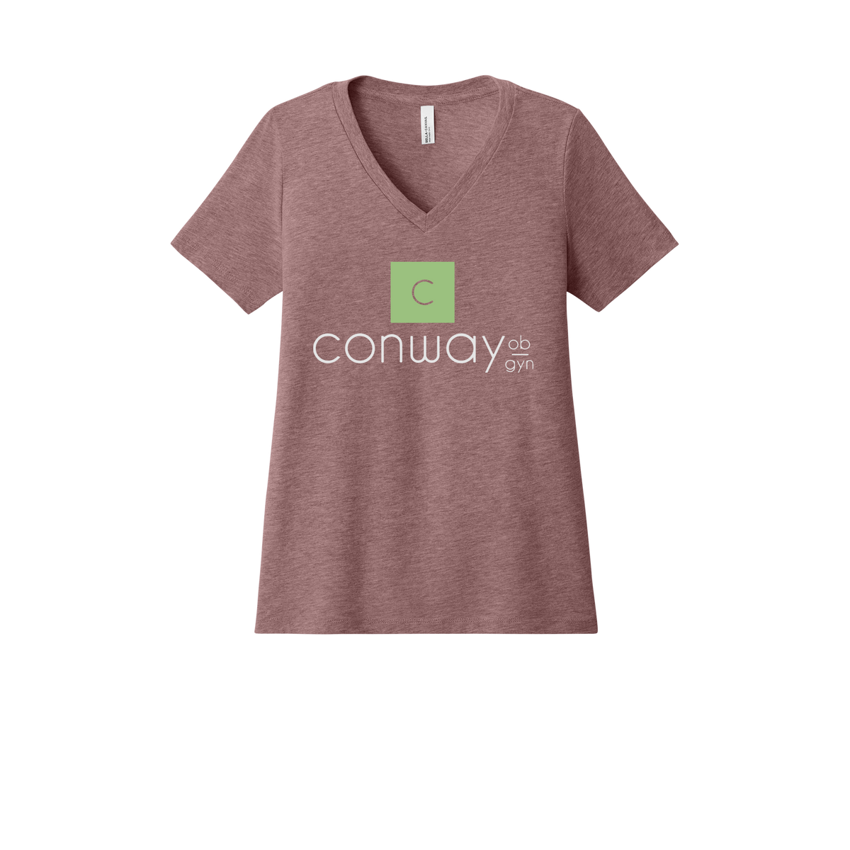 conwayobgyn-womens-relaxed-v-neck-tee-dtf-front-6405CVC-heathermauve-flat-front