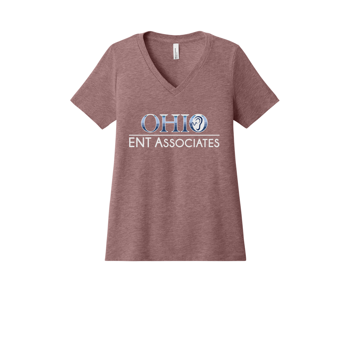 ohioentaudiology-womens-relaxed-v-neck-tee-dtf-front-6405CVC-heathermauve-flat-front