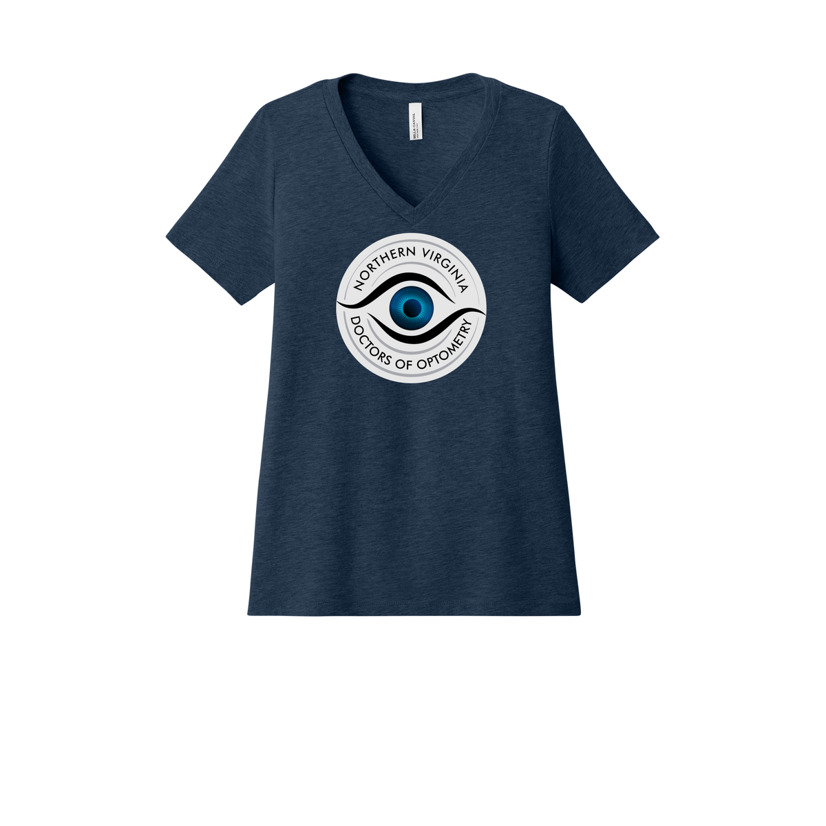 novaeyedocs-womens-relaxed-v-neck-tee-dtf-front-6405CVC-heathernavy-flat-front