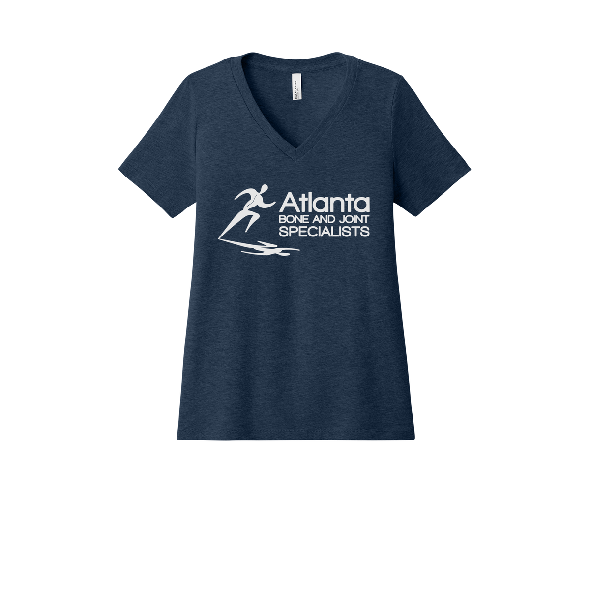 atlantaboneandjoint-womens-relaxed-v-neck-tee-dtf-front-6405CVC-heathernavy-flat-front