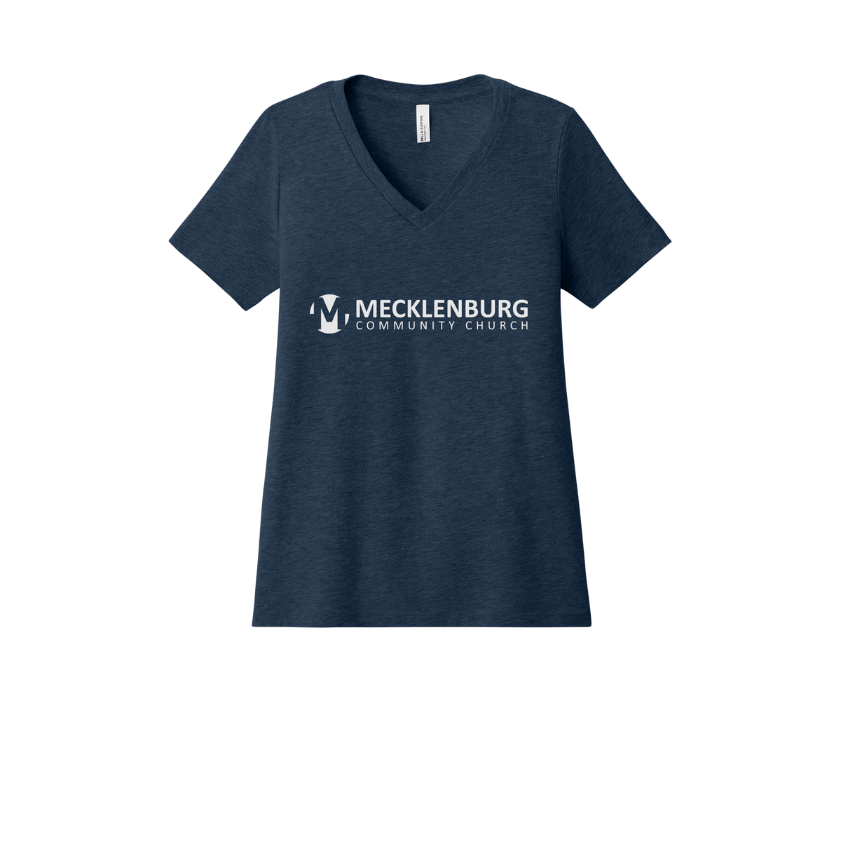 mecklenburg-womens-relaxed-v-neck-tee-dtf-front-6405CVC-heathernavy-flat-front