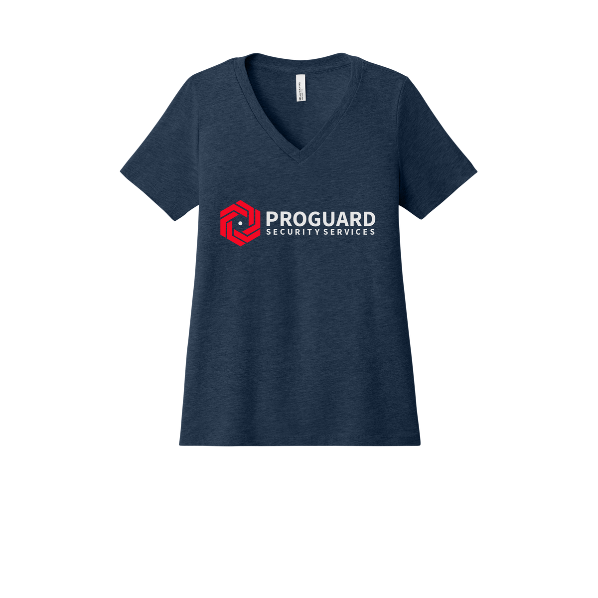 proguardsecurityservices-womens-relaxed-v-neck-tee-dtf-front-6405CVC-heathernavy-flat-front