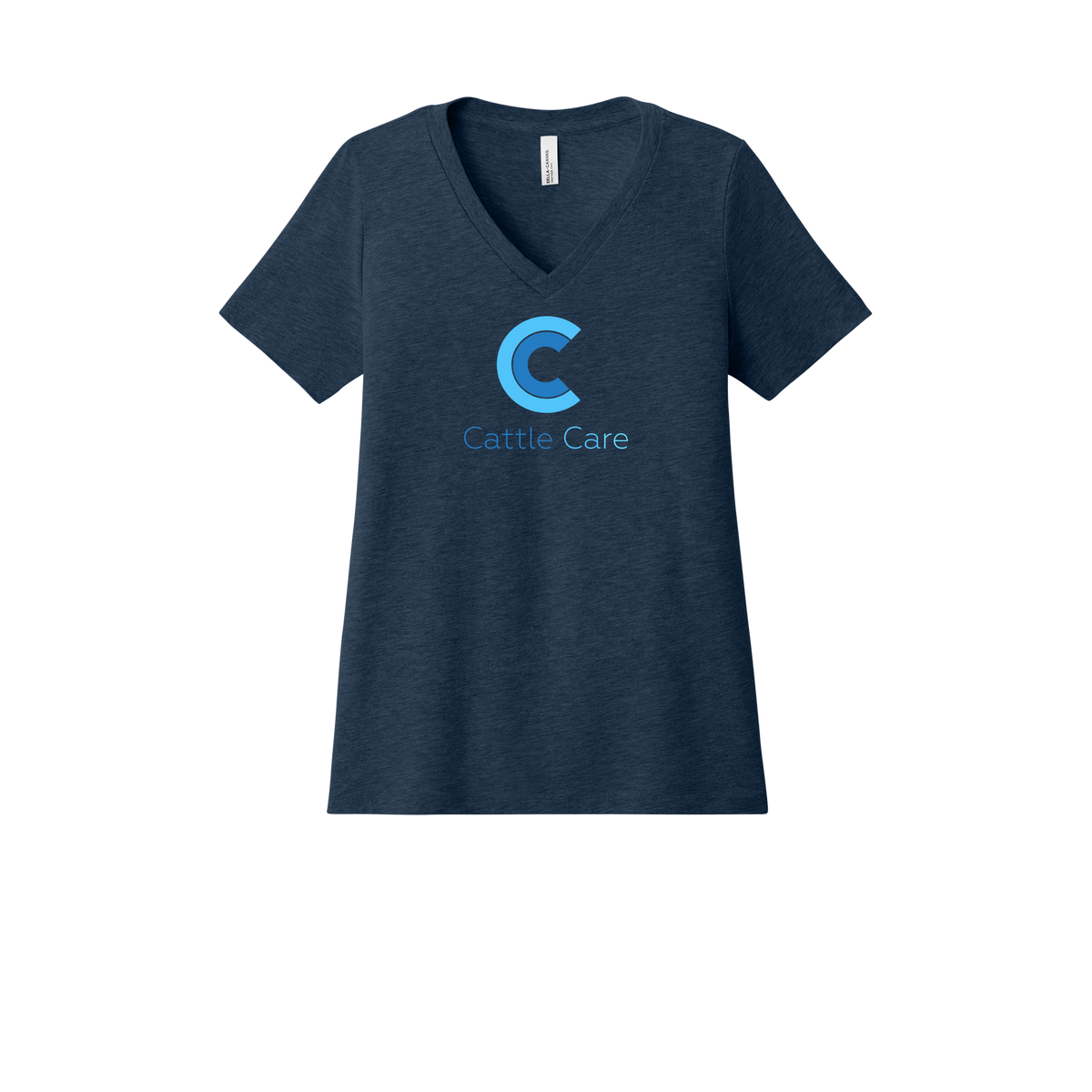 cattle-care-womens-relaxed-v-neck-tee-dtf-front-6405CVC-heathernavy-flat-front