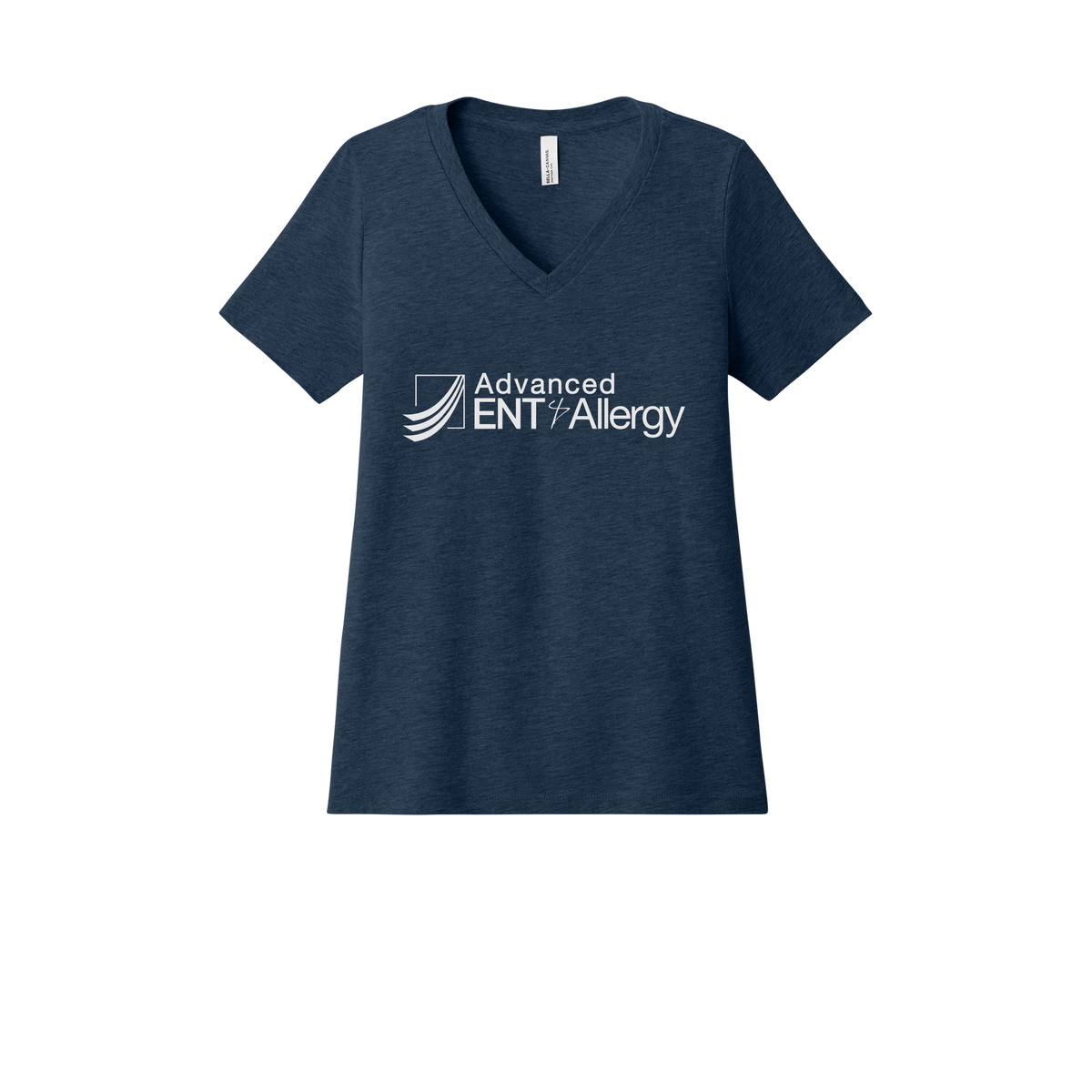 advancedentandallergy-womens-relaxed-v-neck-tee-dtf-front-6405CVC-heathernavy-flat-front