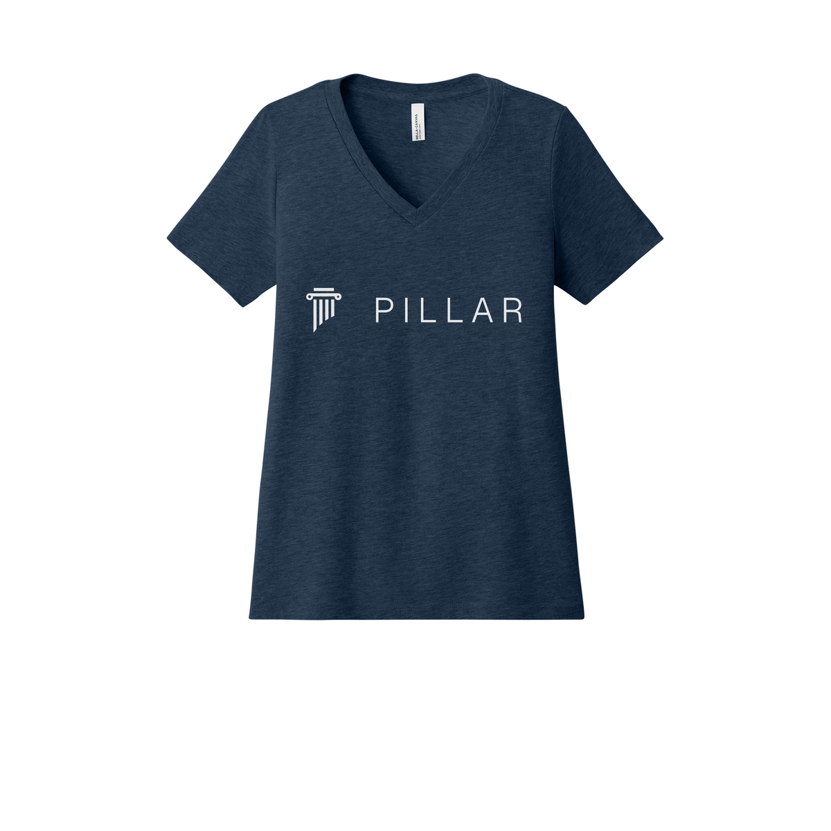 pillar-womens-relaxed-v-neck-tee-dtf-front-6405CVC-heathernavy-flat-front