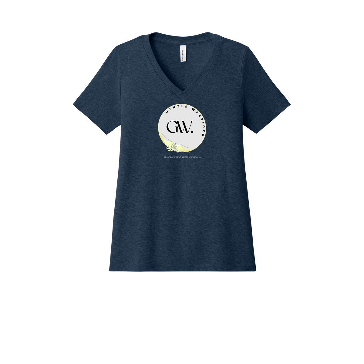 gentle-warriors-womens-relaxed-v-neck-tee-dtf-front-6405CVC-heathernavy-flat-front