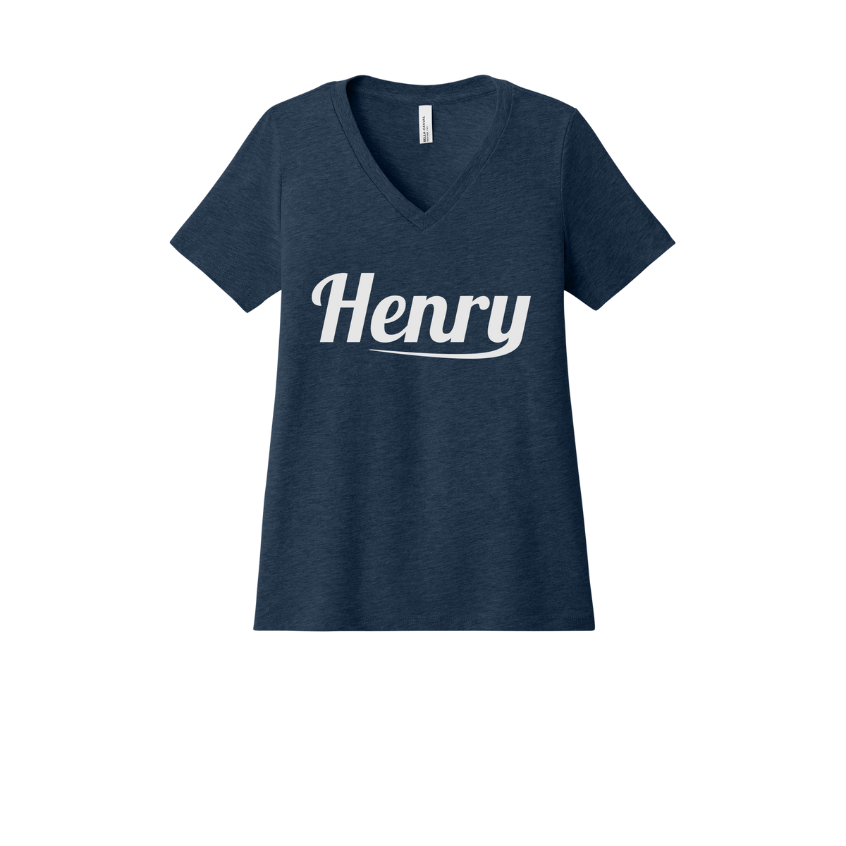 henrymeds-womens-relaxed-v-neck-tee-dtf-front-6405CVC-heathernavy-flat-front