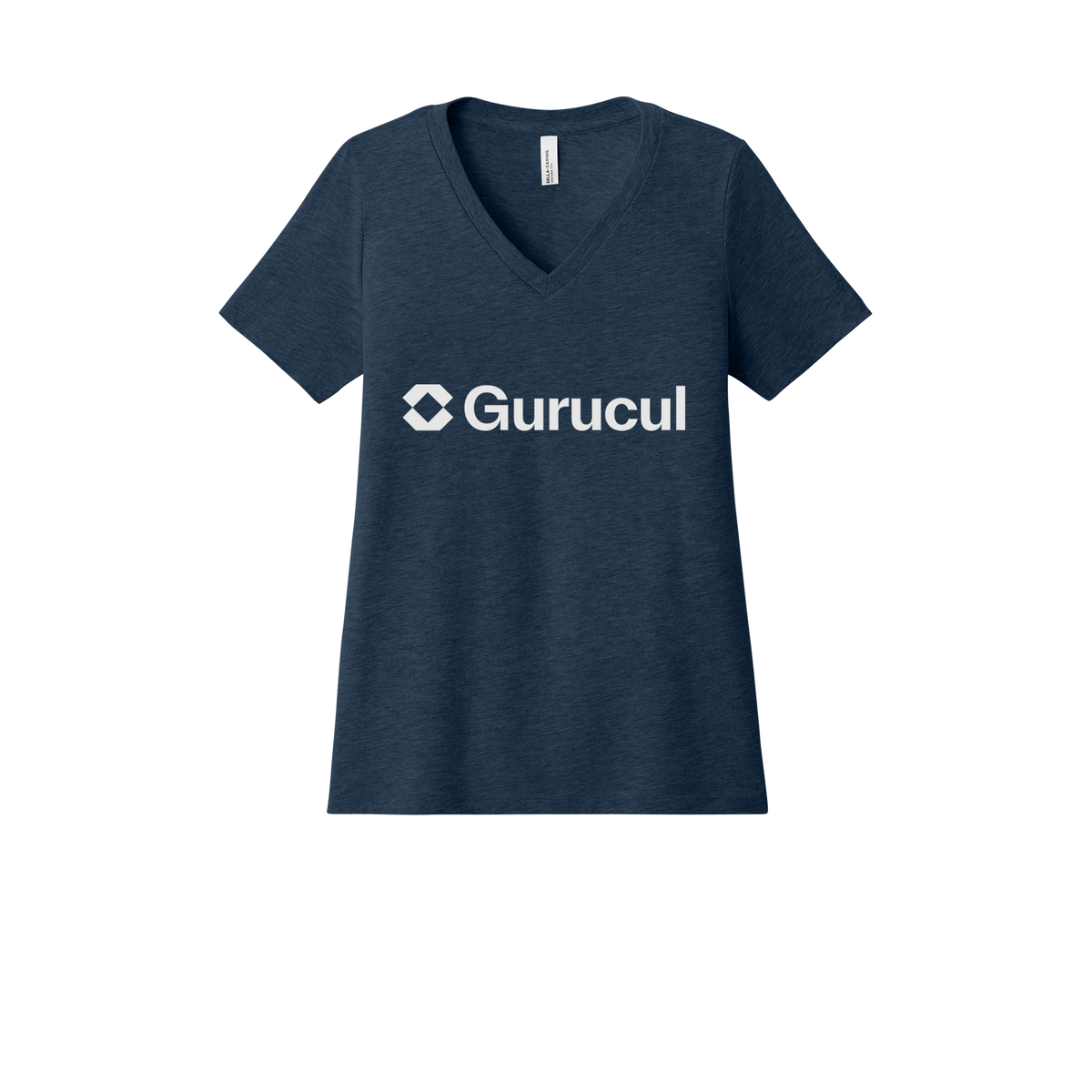 gurucul-womens-relaxed-v-neck-tee-dtf-front-6405CVC-heathernavy-flat-front