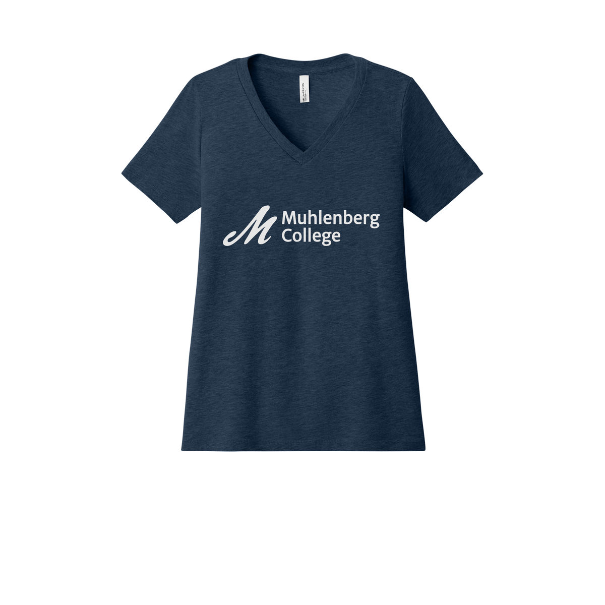 muhlenberg-womens-relaxed-v-neck-tee-dtf-front-6405CVC-heathernavy-flat-front