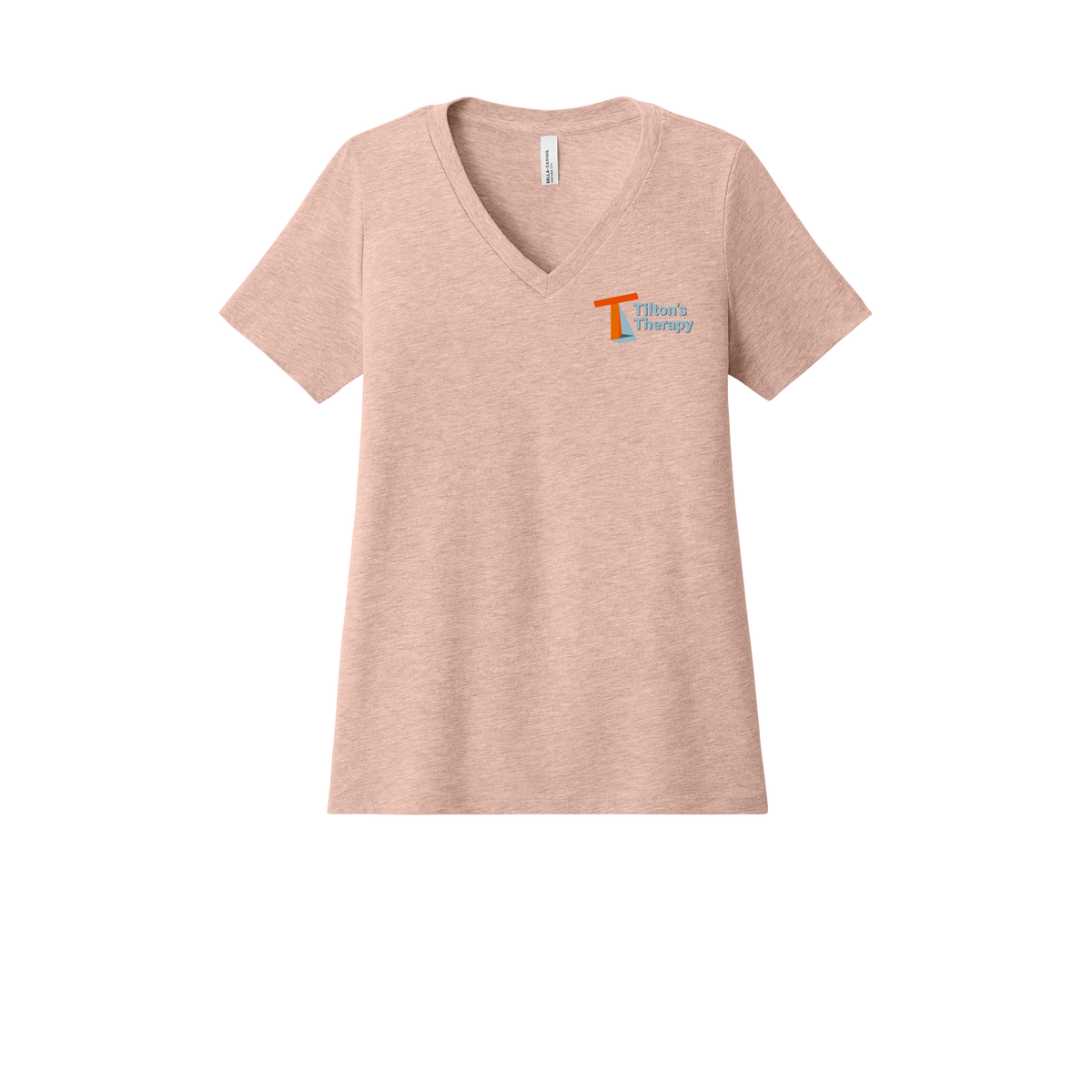 tiltonstherapy-womens-relaxed-v-neck-tee-dtf-leftchest-6405CVC-heatherpeach-flat-front