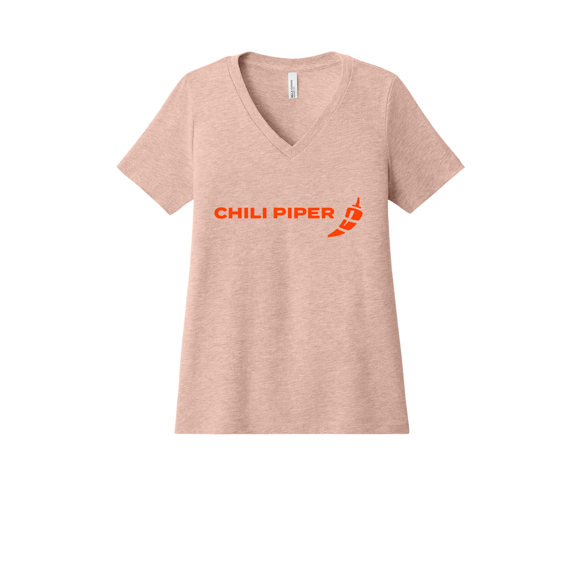 chilipiper-womens-relaxed-v-neck-tee-dtf-front-6405CVC-heatherpeach-flat-front