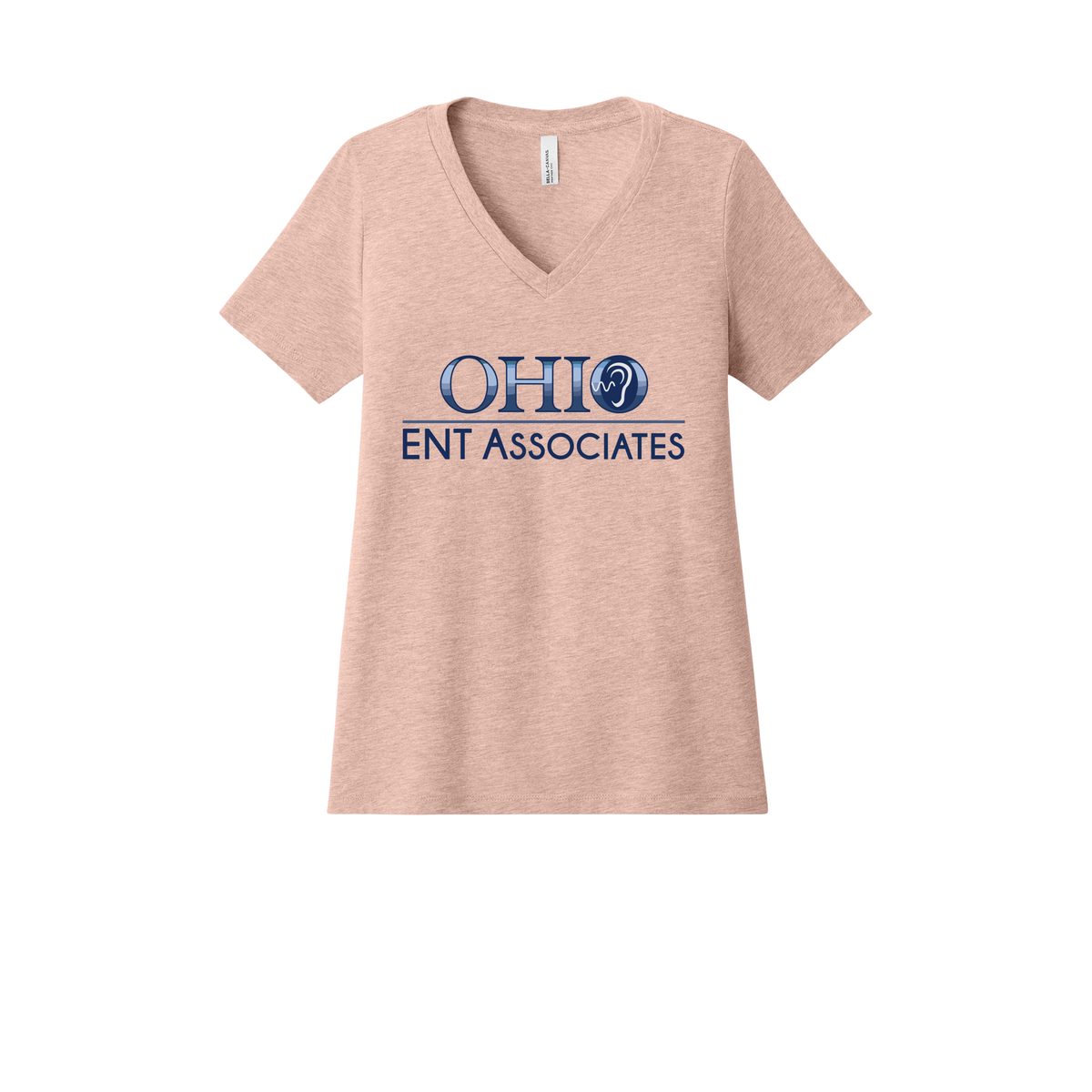 ohioentaudiology-womens-relaxed-v-neck-tee-dtf-front-6405CVC-heatherpeach-flat-front