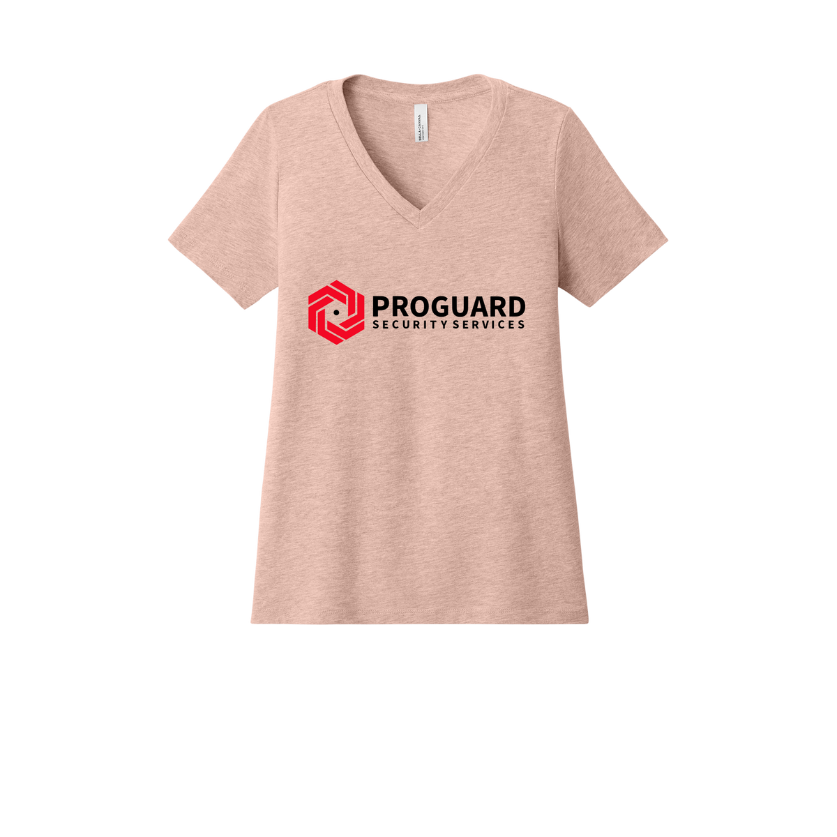 proguardsecurityservices-womens-relaxed-v-neck-tee-dtf-front-6405CVC-heatherpeach-flat-front