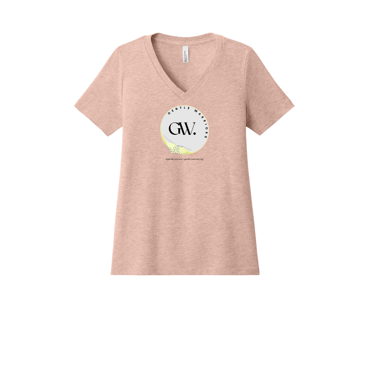 gentle-warriors-womens-relaxed-v-neck-tee-dtf-front-6405CVC-heatherpeach-flat-front