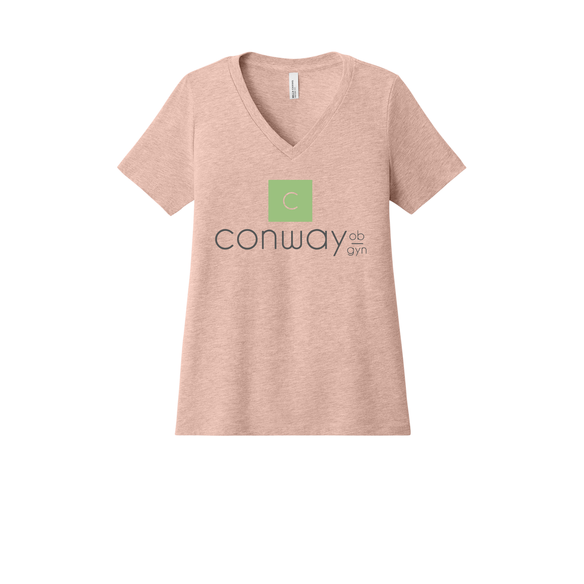 conwayobgyn-womens-relaxed-v-neck-tee-dtf-front-6405CVC-heatherpeach-flat-front