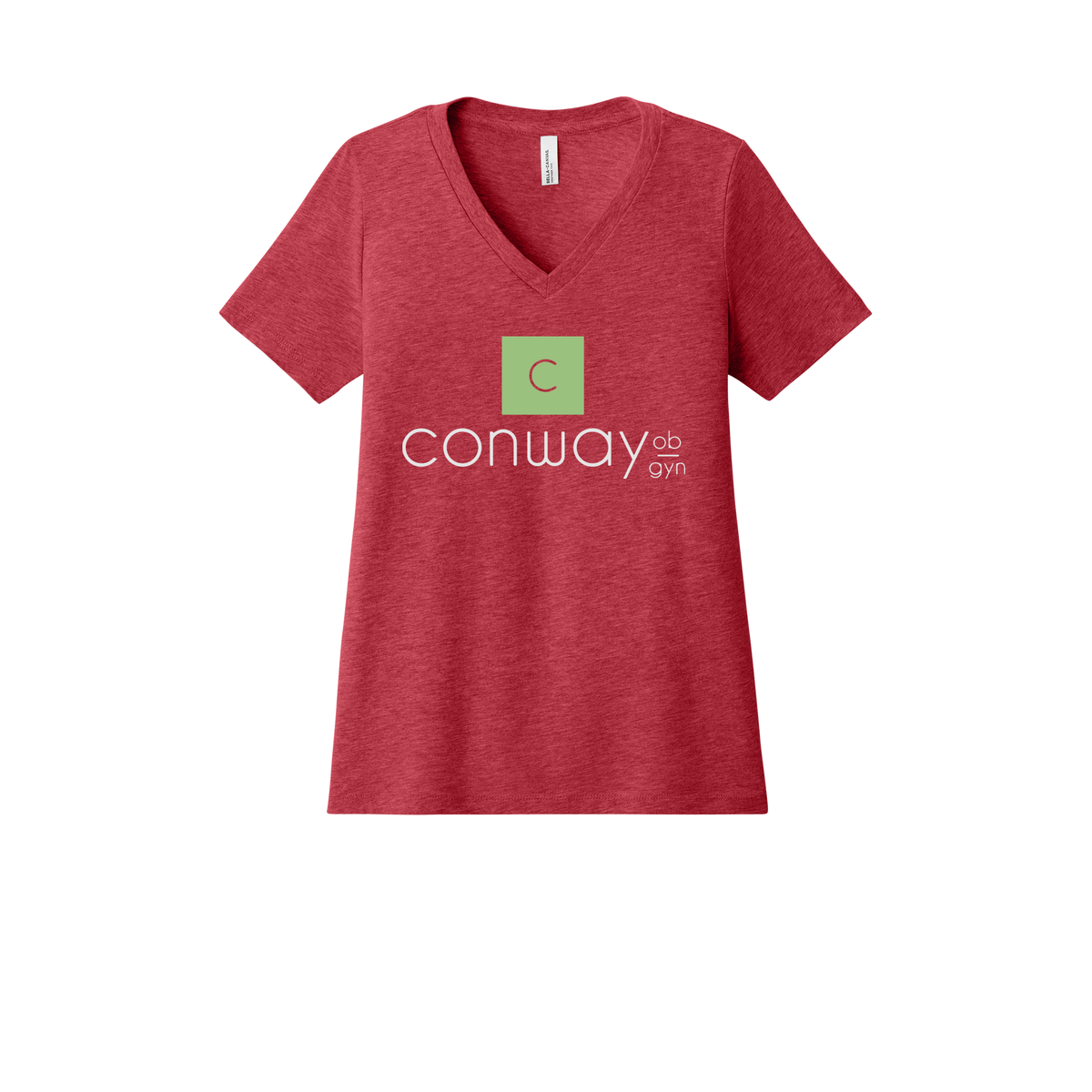 conwayobgyn-womens-relaxed-v-neck-tee-dtf-front-6405CVC-heatherred-flat-front