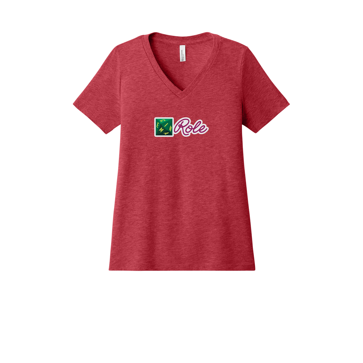 cinemarole-womens-relaxed-v-neck-tee-dtf-front-6405CVC-heatherred-flat-front