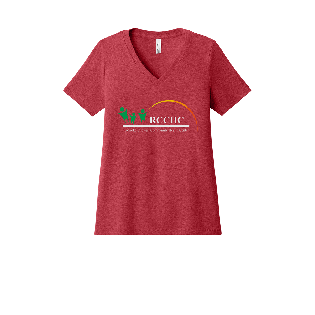 rcchc-womens-relaxed-v-neck-tee-dtf-front-6405CVC-heatherred-flat-front