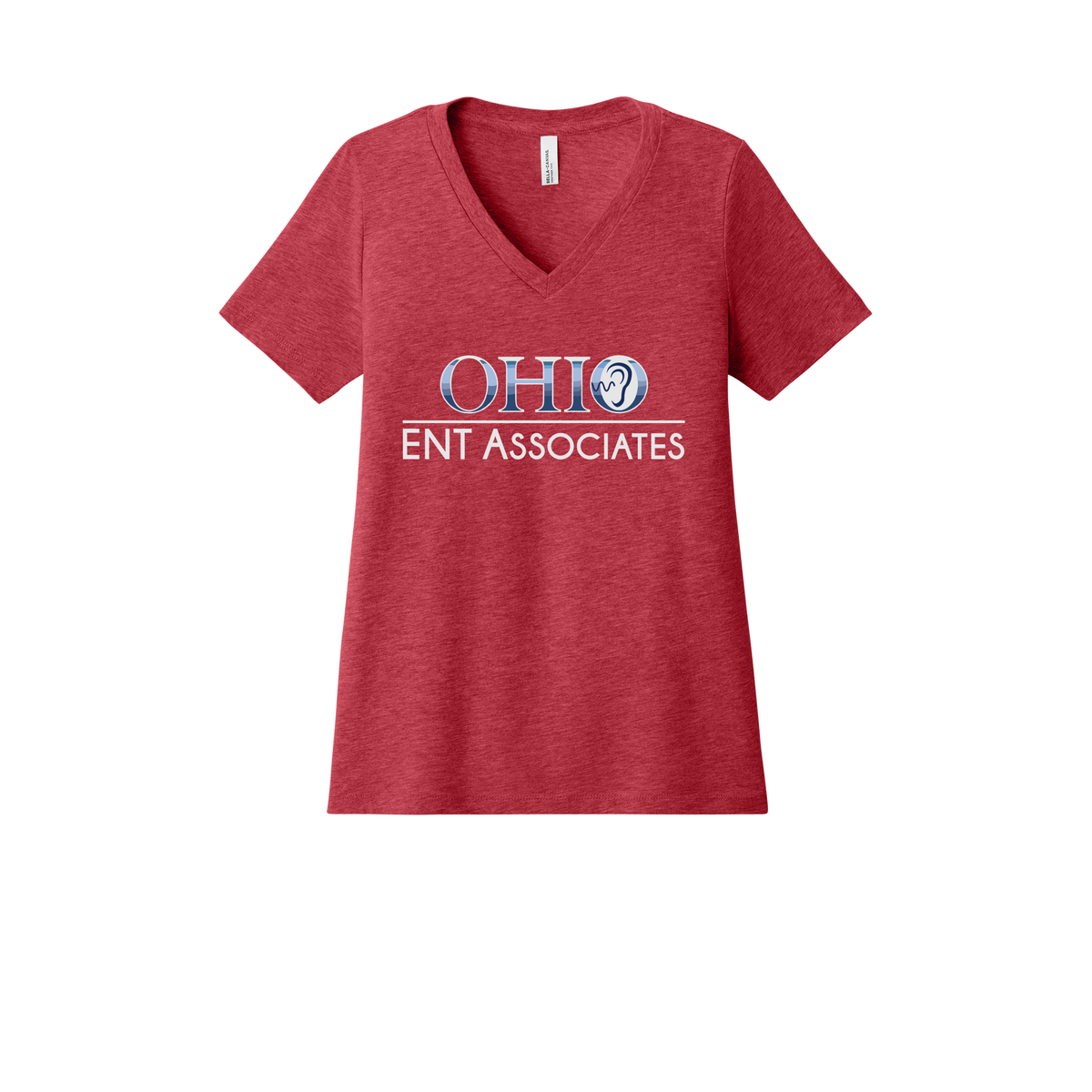 ohioentaudiology-womens-relaxed-v-neck-tee-dtf-front-6405CVC-heatherred-flat-front