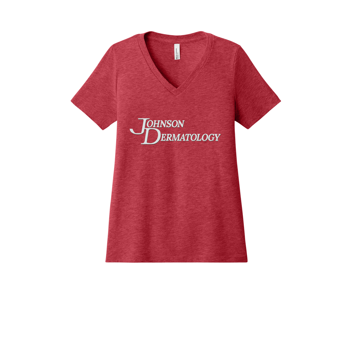 johnsondermatology-womens-relaxed-v-neck-tee-dtf-front-6405CVC-heatherred-flat-front