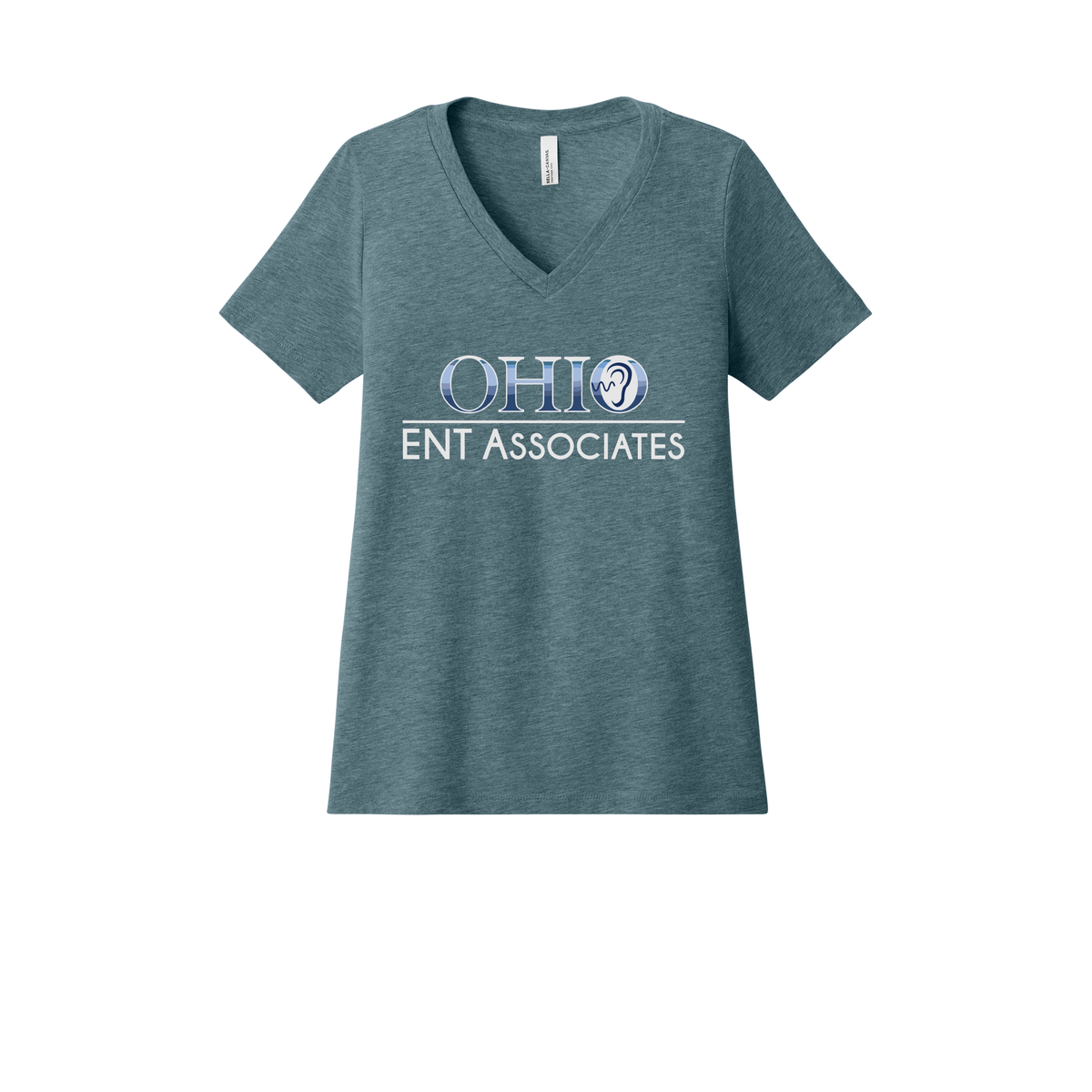 ohioentaudiology-womens-relaxed-v-neck-tee-dtf-front-6405CVC-heatherslate-flat-front