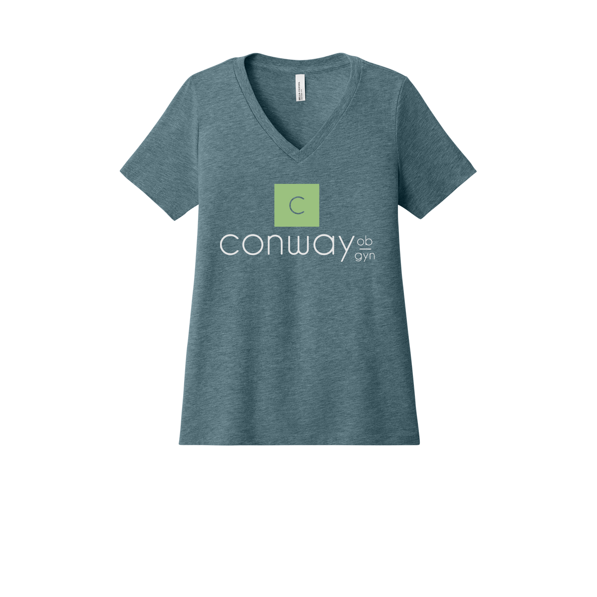 conwayobgyn-womens-relaxed-v-neck-tee-dtf-front-6405CVC-heatherslate-flat-front