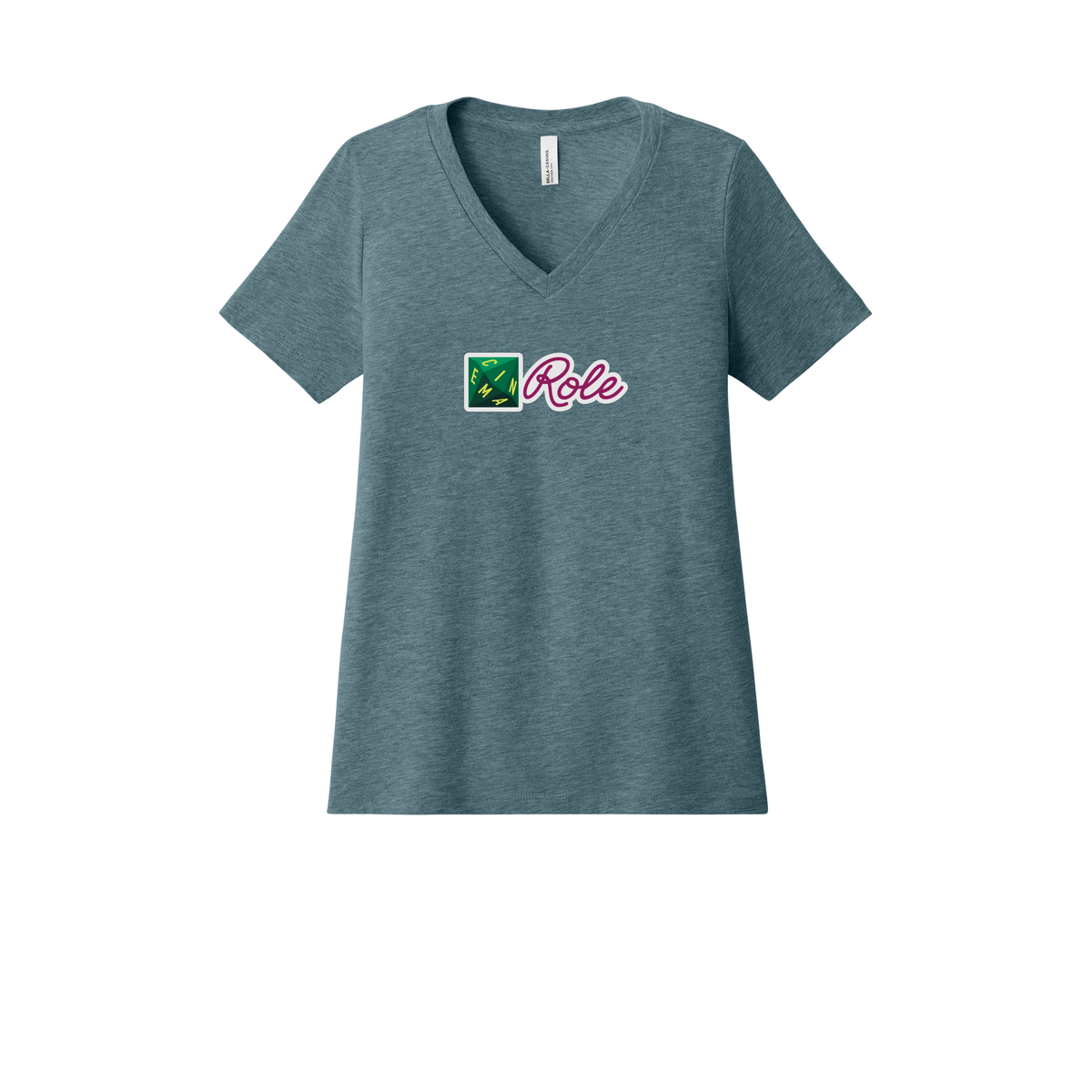 cinemarole-womens-relaxed-v-neck-tee-dtf-front-6405CVC-heatherslate-flat-front