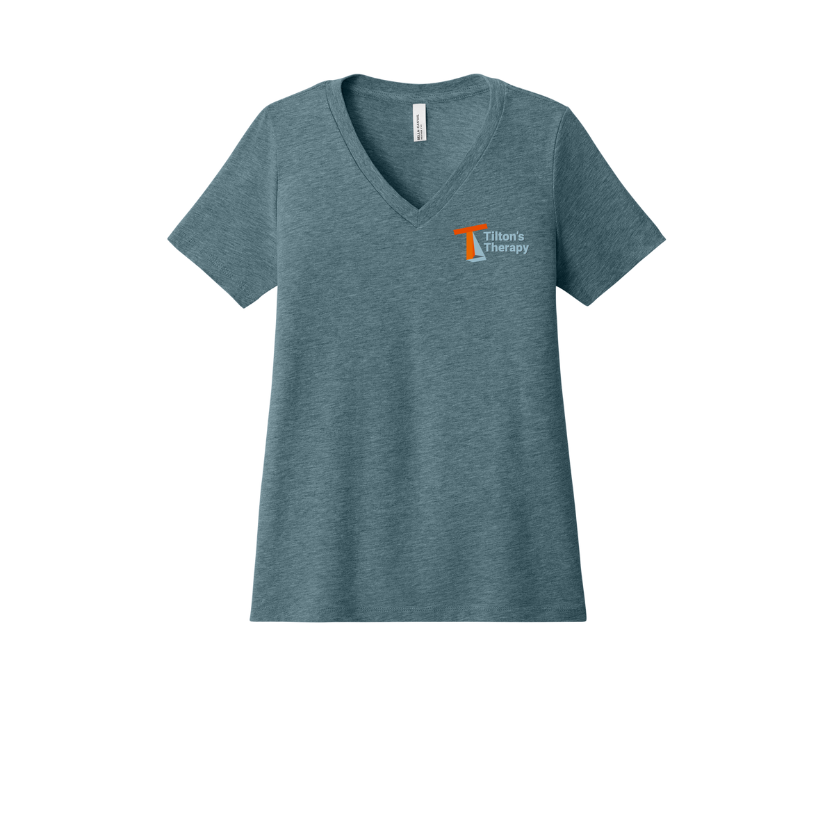 tiltonstherapy-womens-relaxed-v-neck-tee-dtf-leftchest-6405CVC-heatherslate-flat-front