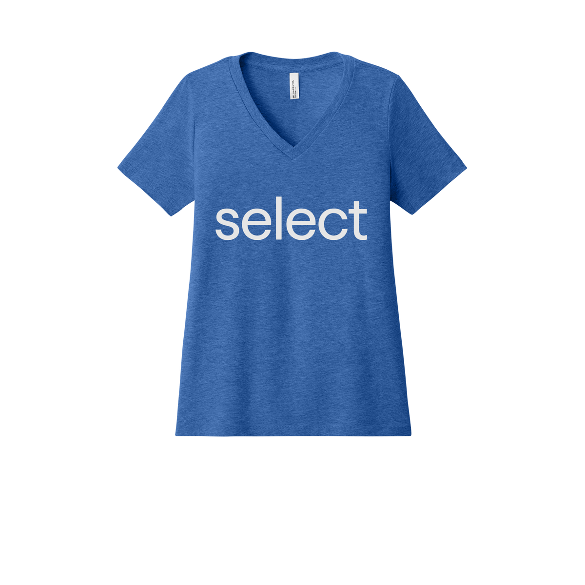 meetselect-womens-relaxed-v-neck-tee-dtf-front-6405CVC-heathertrueroyal-flat-front