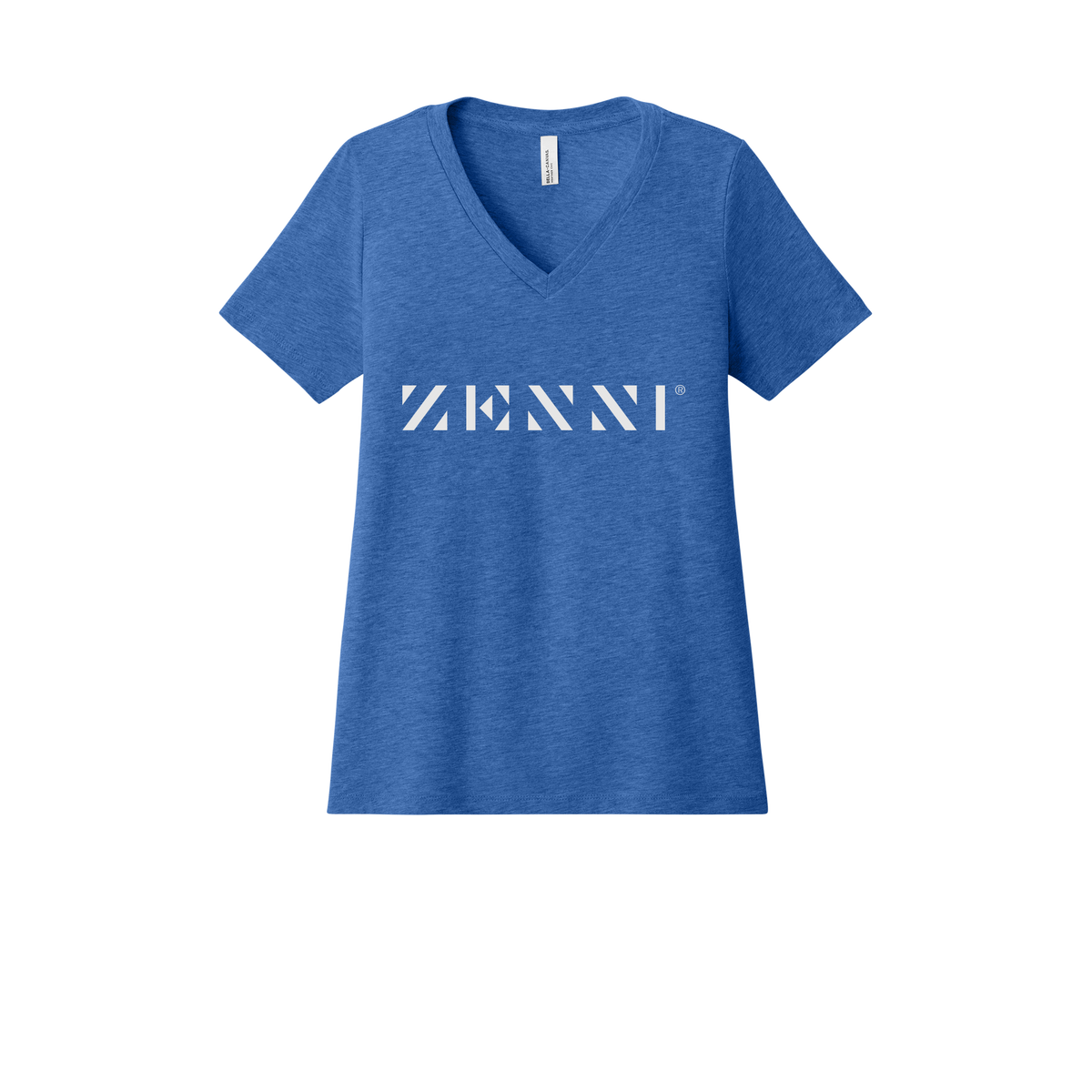 zennioptical-womens-relaxed-v-neck-tee-dtf-front-6405CVC-heathertrueroyal-flat-front