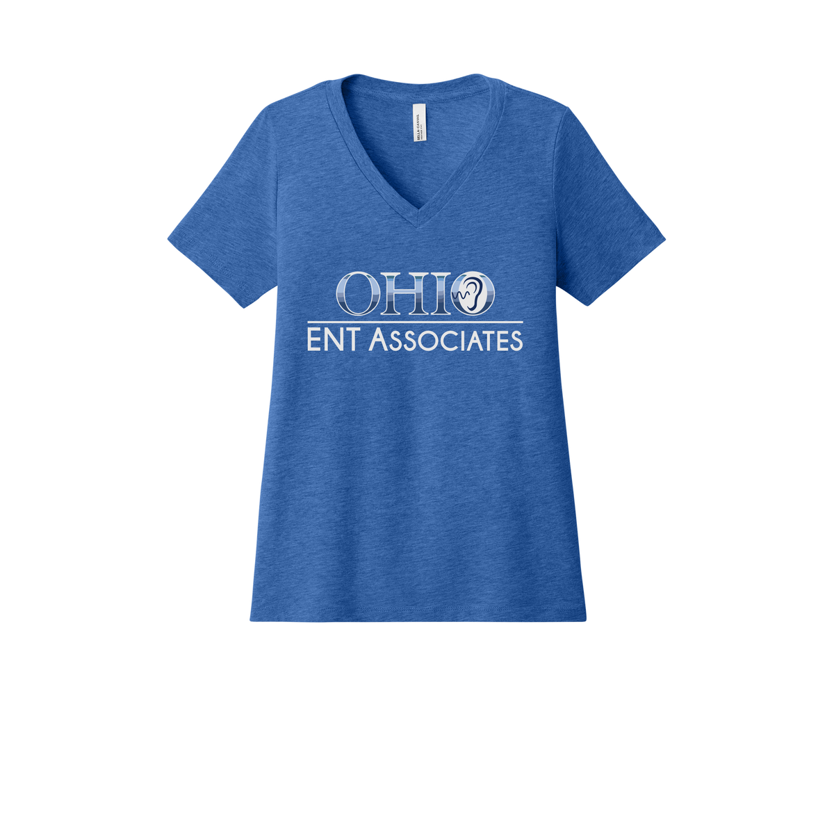 ohioentaudiology-womens-relaxed-v-neck-tee-dtf-front-6405CVC-heathertrueroyal-flat-front