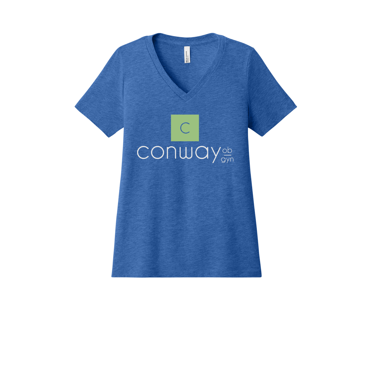 conwayobgyn-womens-relaxed-v-neck-tee-dtf-front-6405CVC-heathertrueroyal-flat-front