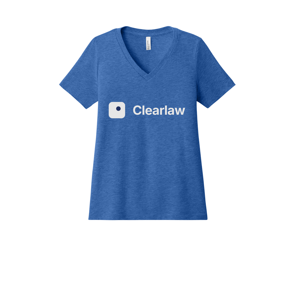 clearlaw-womens-relaxed-v-neck-tee-dtf-front-6405CVC-heathertrueroyal-flat-front