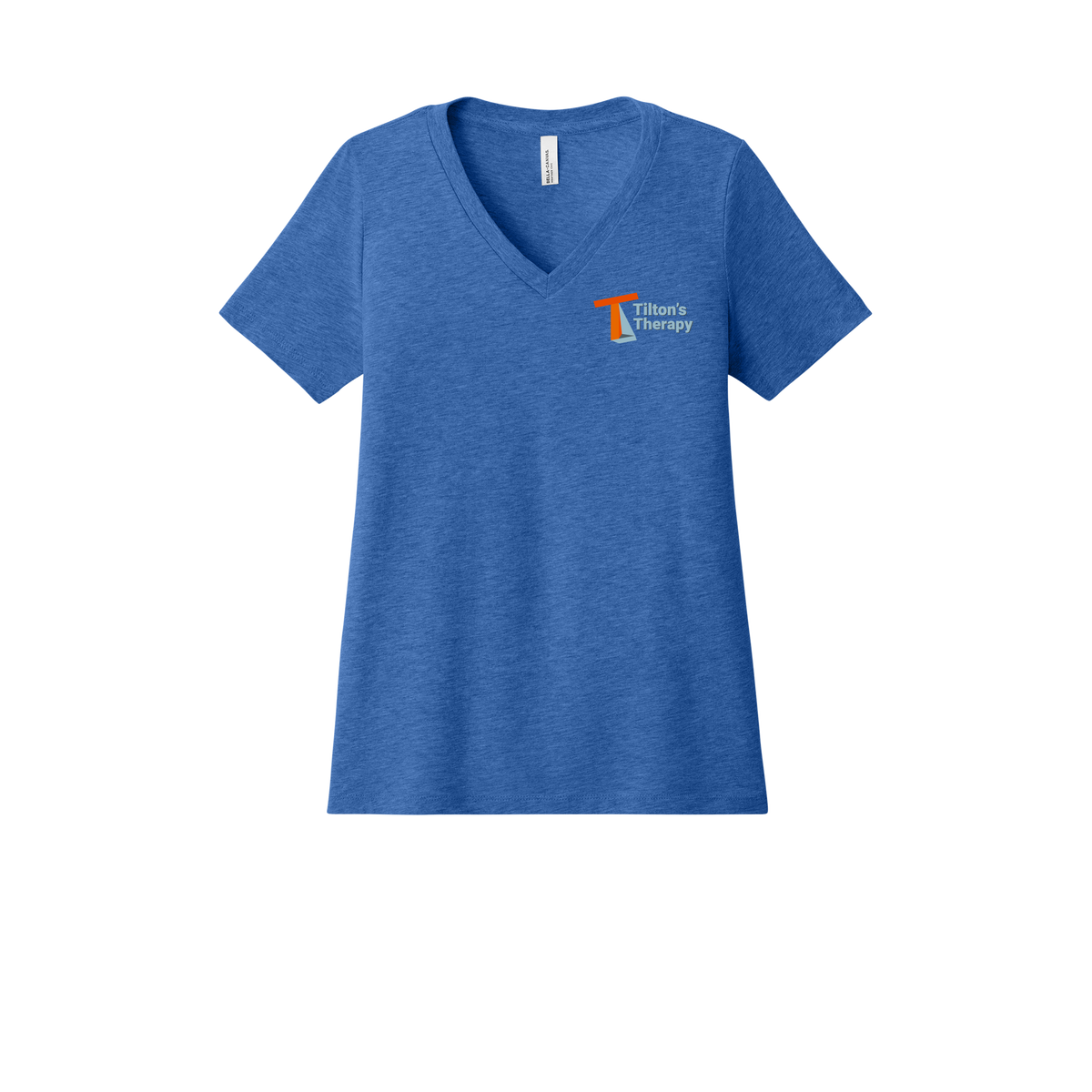 tiltonstherapy-womens-relaxed-v-neck-tee-dtf-leftchest-6405CVC-heathertrueroyal-flat-front
