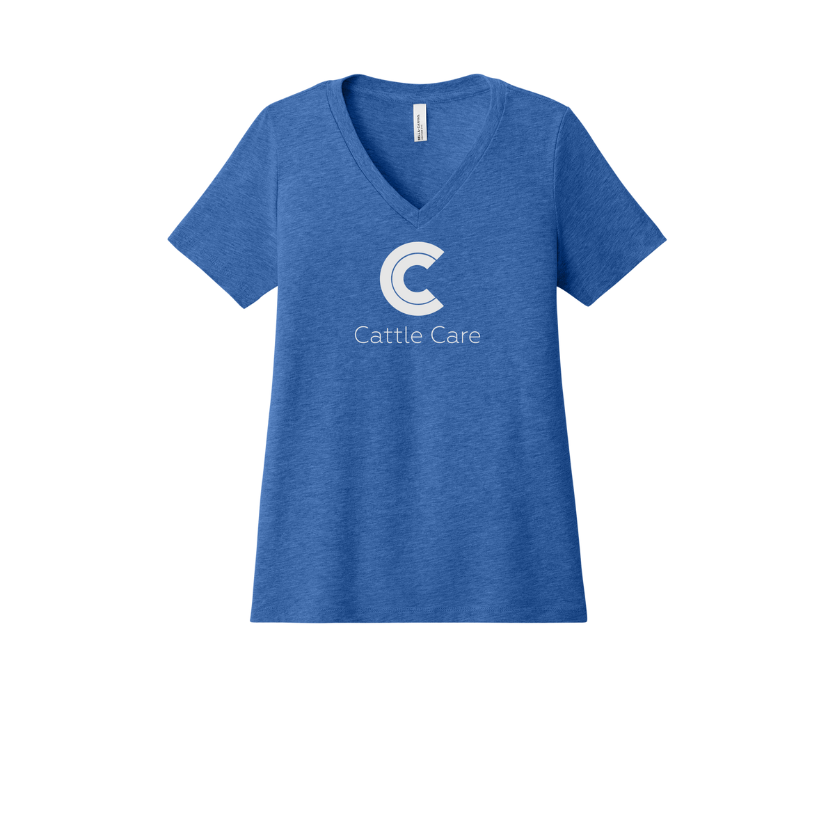 cattle-care-womens-relaxed-v-neck-tee-dtf-front-6405CVC-heathertrueroyal-flat-front