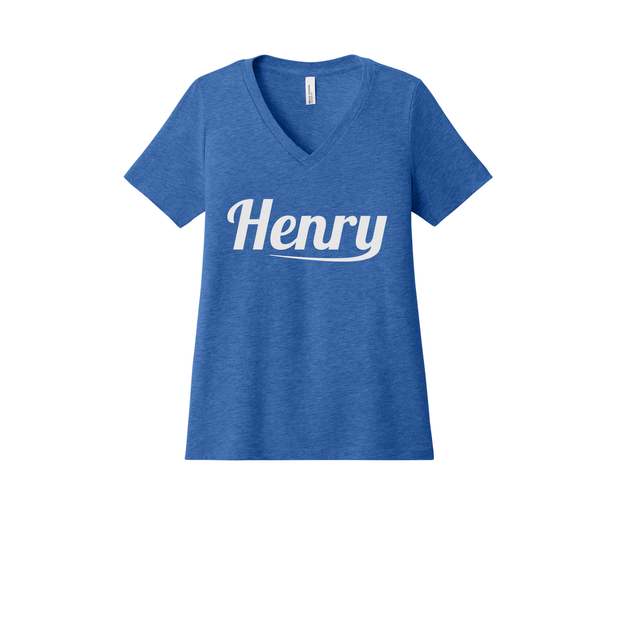 henrymeds-womens-relaxed-v-neck-tee-dtf-front-6405CVC-heathertrueroyal-flat-front