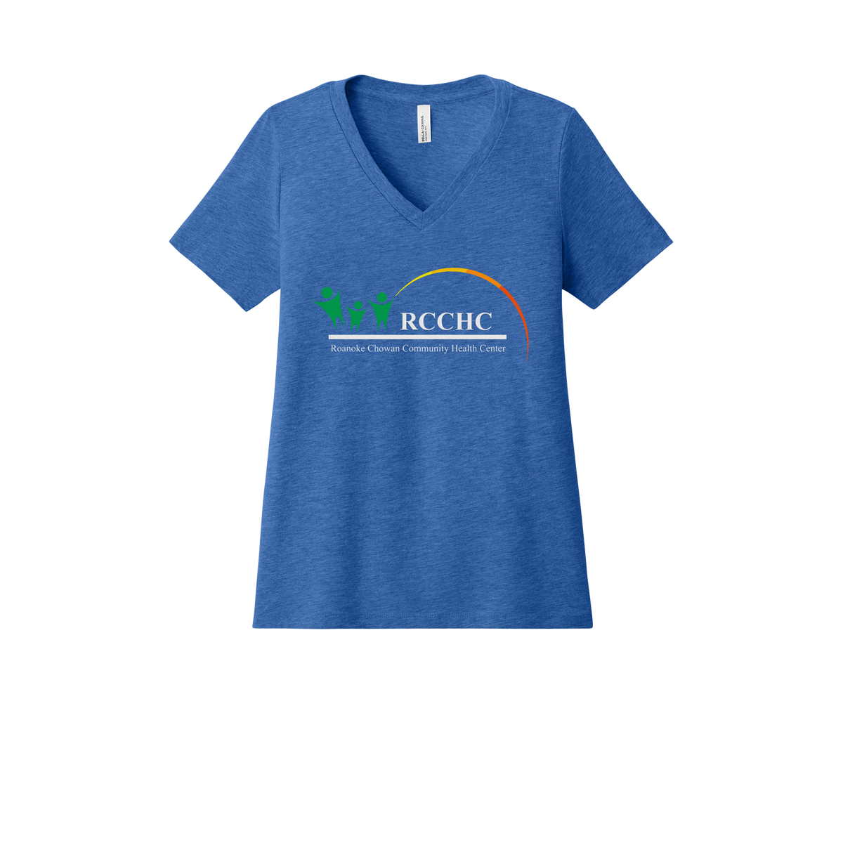rcchc-womens-relaxed-v-neck-tee-dtf-front-6405CVC-heathertrueroyal-flat-front